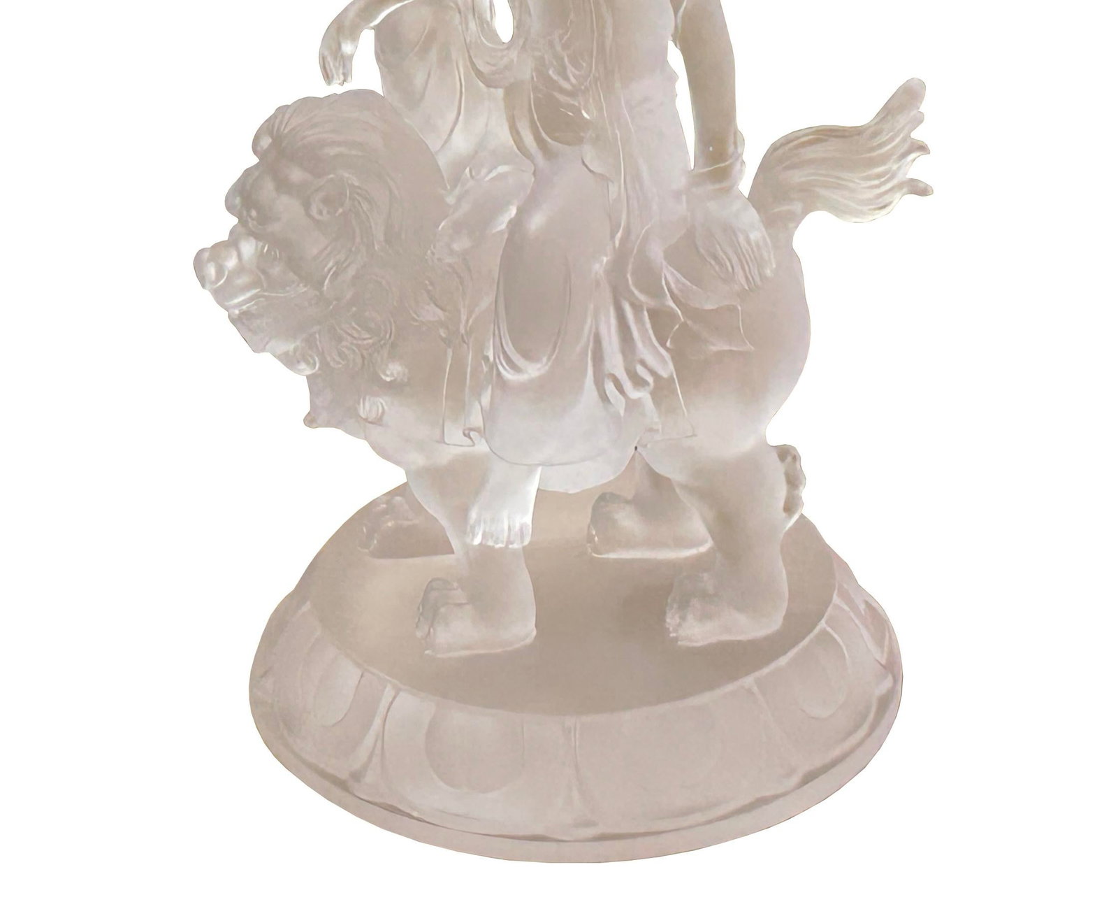 White Crystal Glass Liuli Pate-De-Verre Manjushri Kwan Yin Bodhisattva Statue - 7
