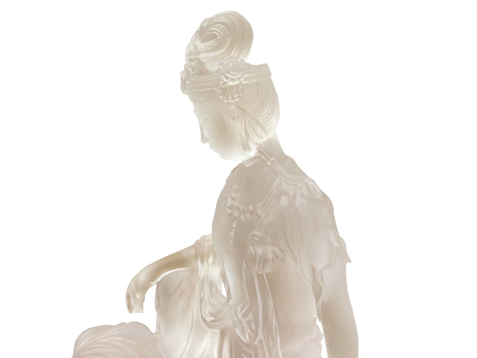 White Crystal Glass Liuli Pate-De-Verre Manjushri Kwan Yin Bodhisattva Statue - 8