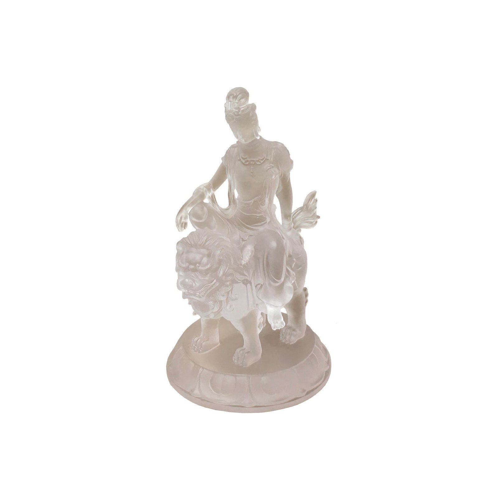 White Crystal Glass Liuli Pate-De-Verre Manjushri Kwan Yin Bodhisattva Statue - 9