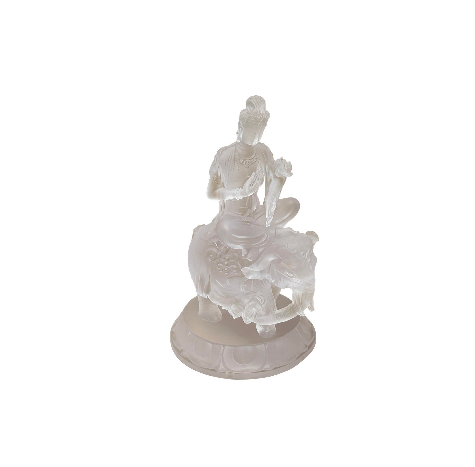 White Crystal Glass Liuli Pate-De-Verre Kwan Yin Bodhisattva on Elephant Statue - 10