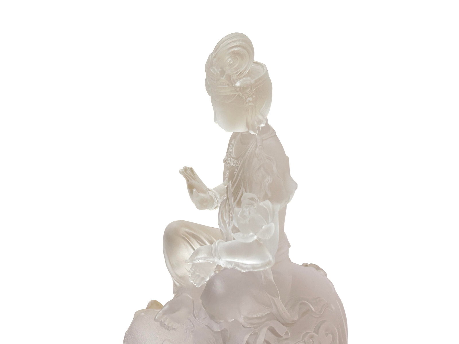 White Crystal Glass Liuli Pate-De-Verre Kwan Yin Bodhisattva on Elephant Statue - 11