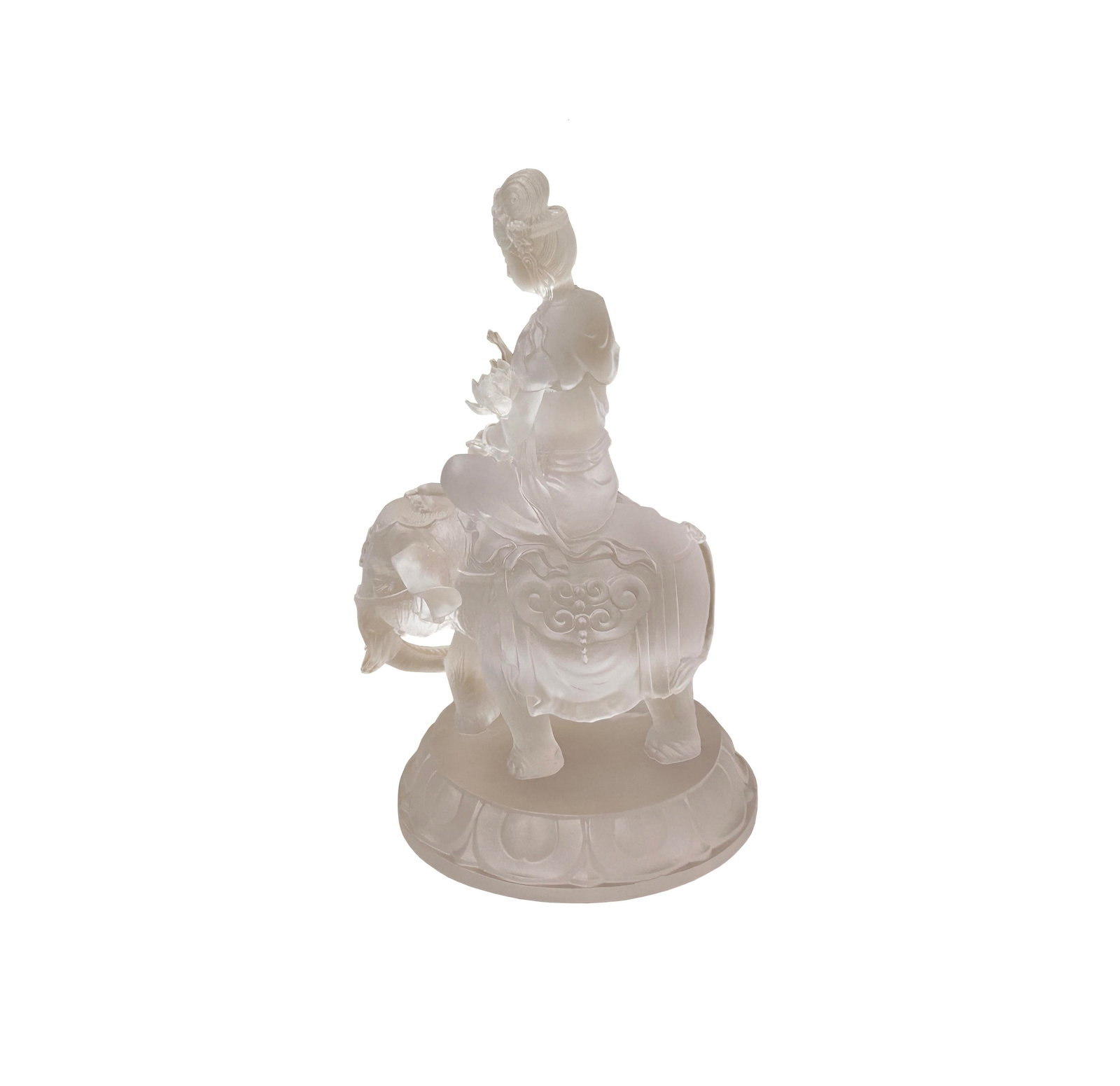 White Crystal Glass Liuli Pate-De-Verre Kwan Yin Bodhisattva on Elephant Statue - 12