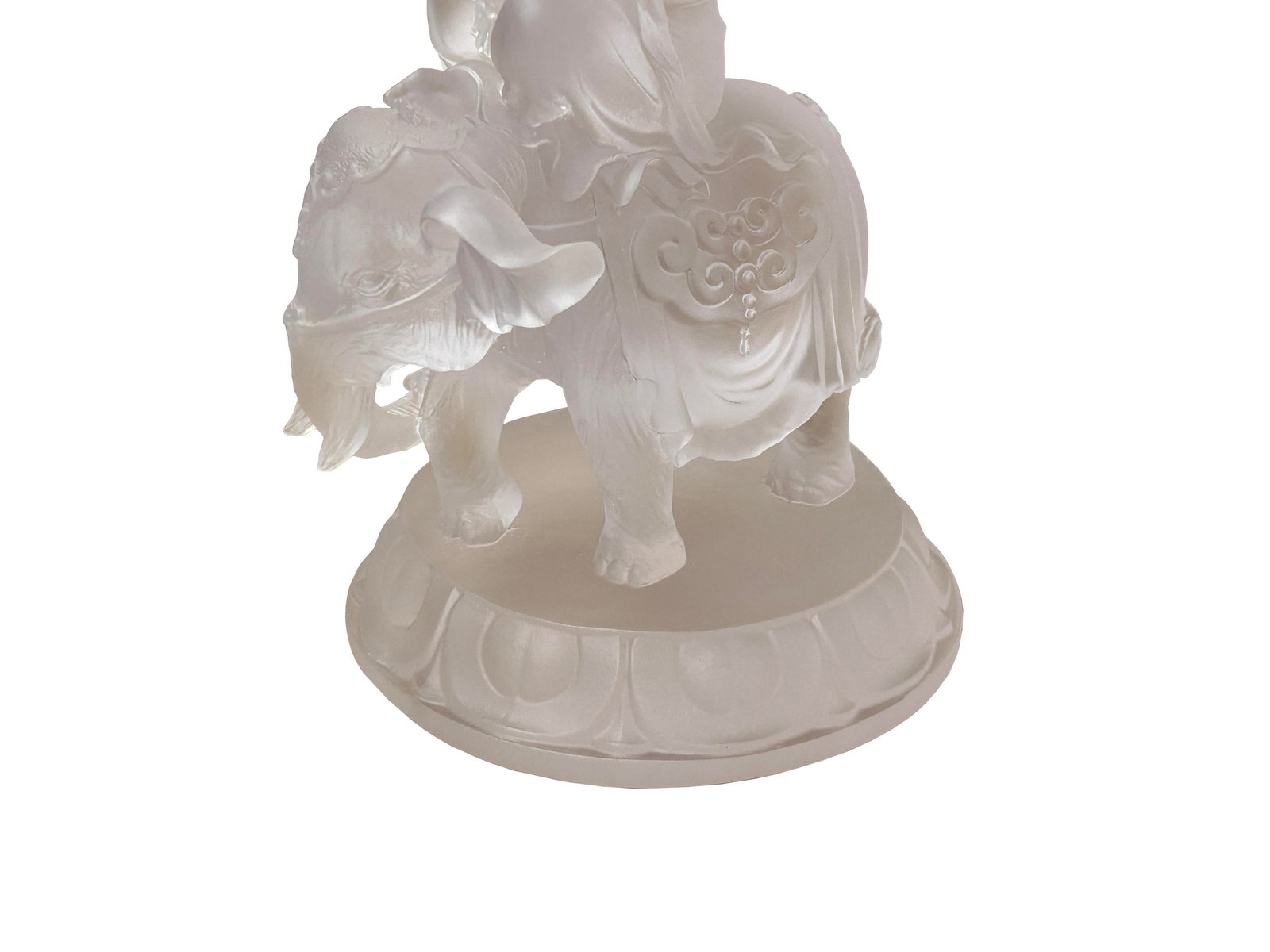 White Crystal Glass Liuli Pate-De-Verre Kwan Yin Bodhisattva on Elephant Statue - 13