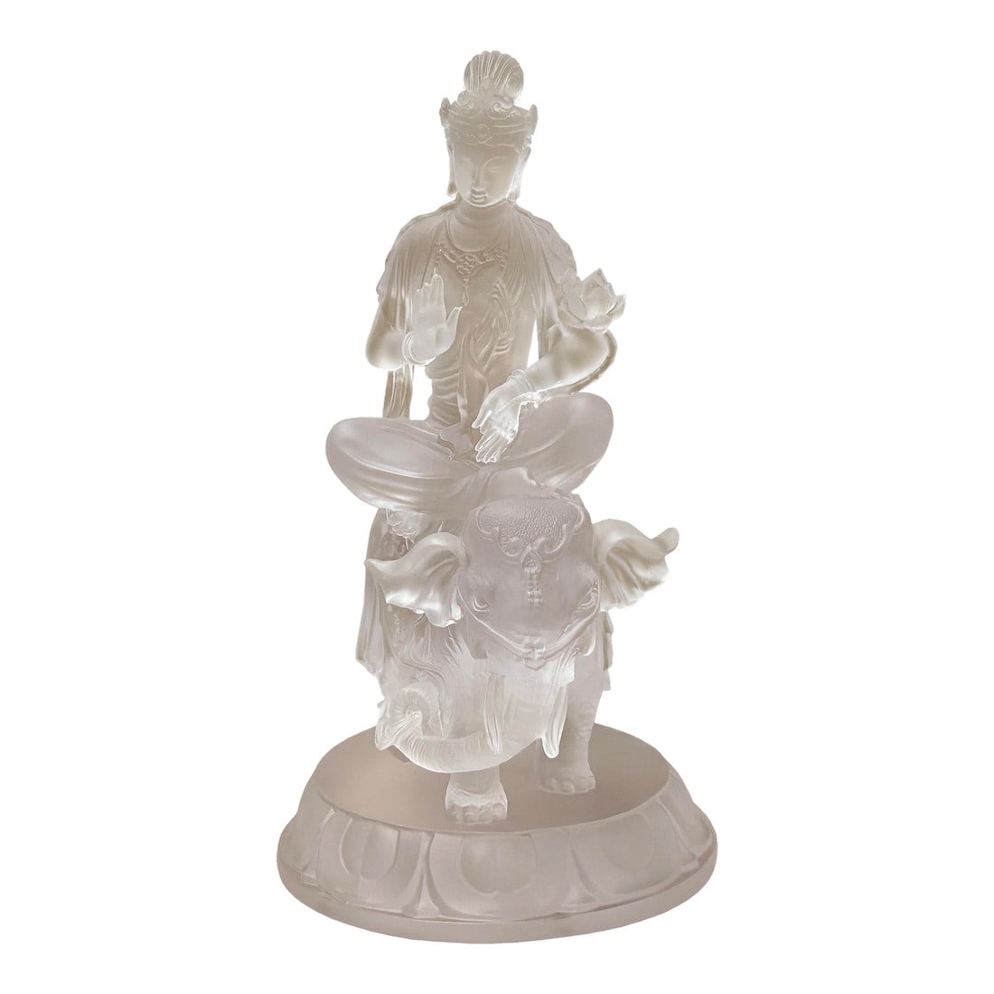 White Crystal Glass Liuli Pate-De-Verre Kwan Yin Bodhisattva on Elephant Statue (1 of 13)