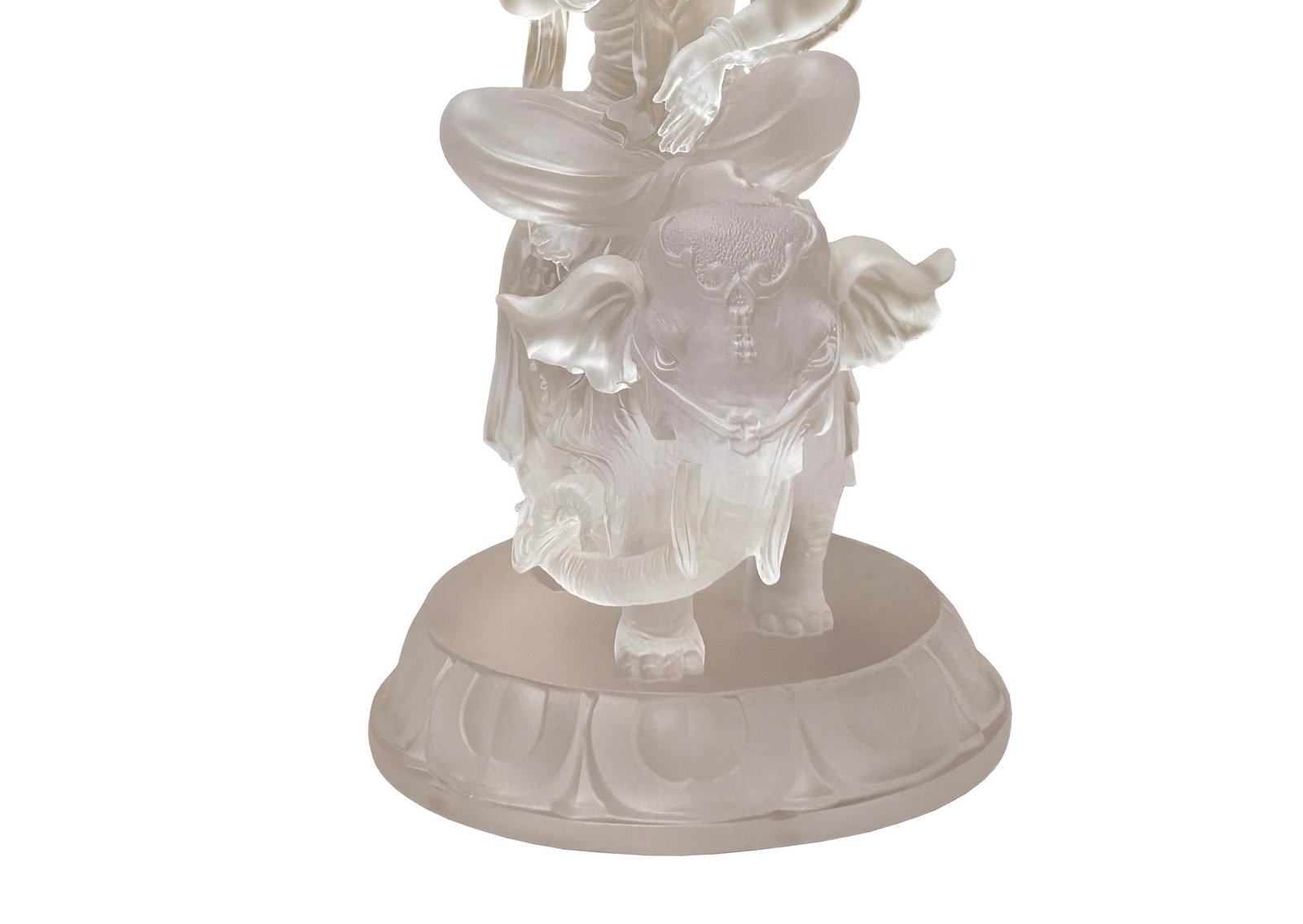 White Crystal Glass Liuli Pate-De-Verre Kwan Yin Bodhisattva on Elephant Statue - 3