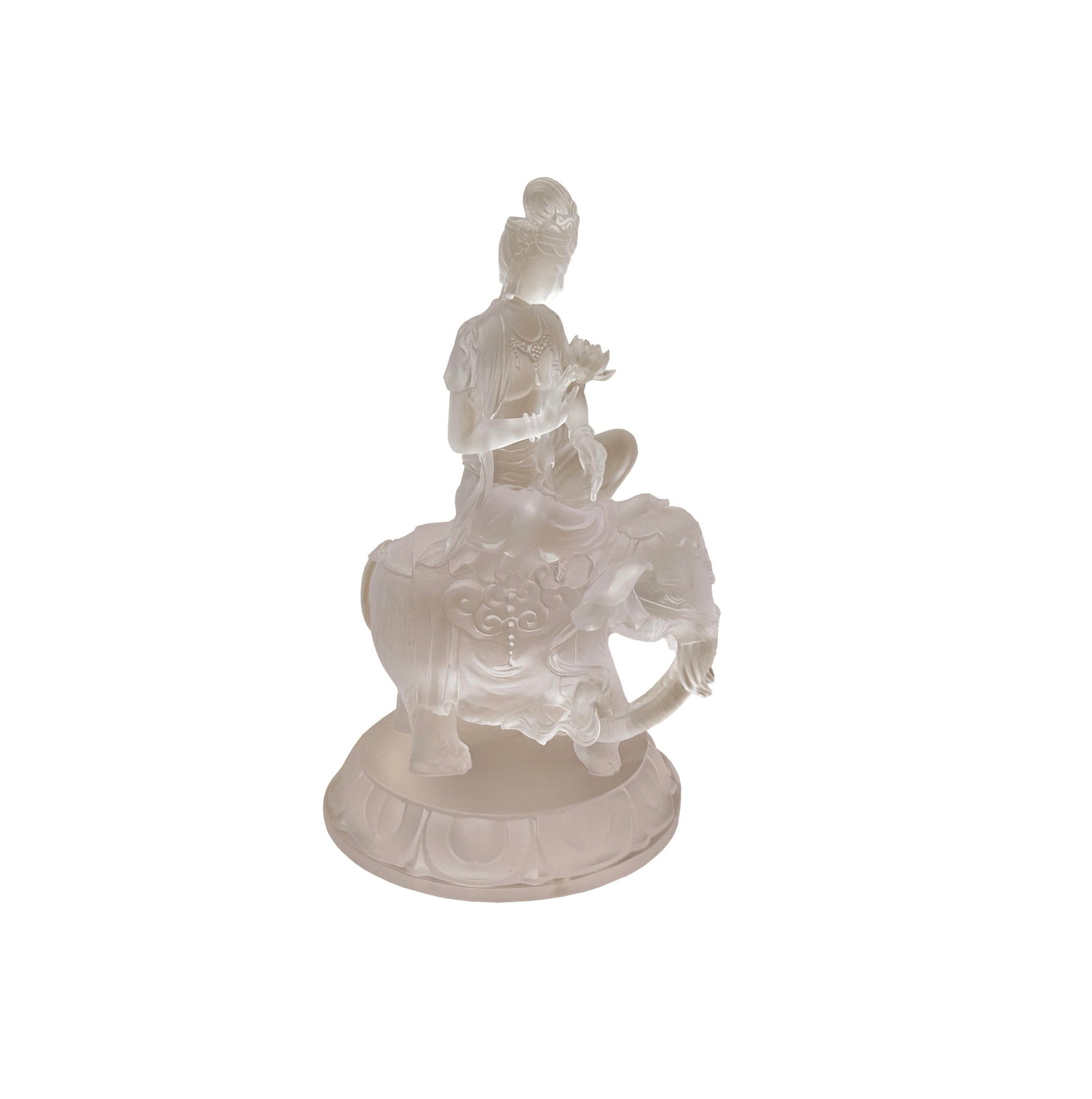 White Crystal Glass Liuli Pate-De-Verre Kwan Yin Bodhisattva on Elephant Statue - 6