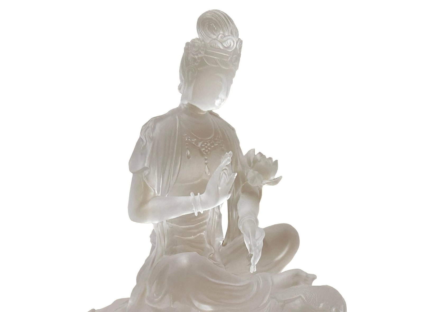 White Crystal Glass Liuli Pate-De-Verre Kwan Yin Bodhisattva on Elephant Statue - 7