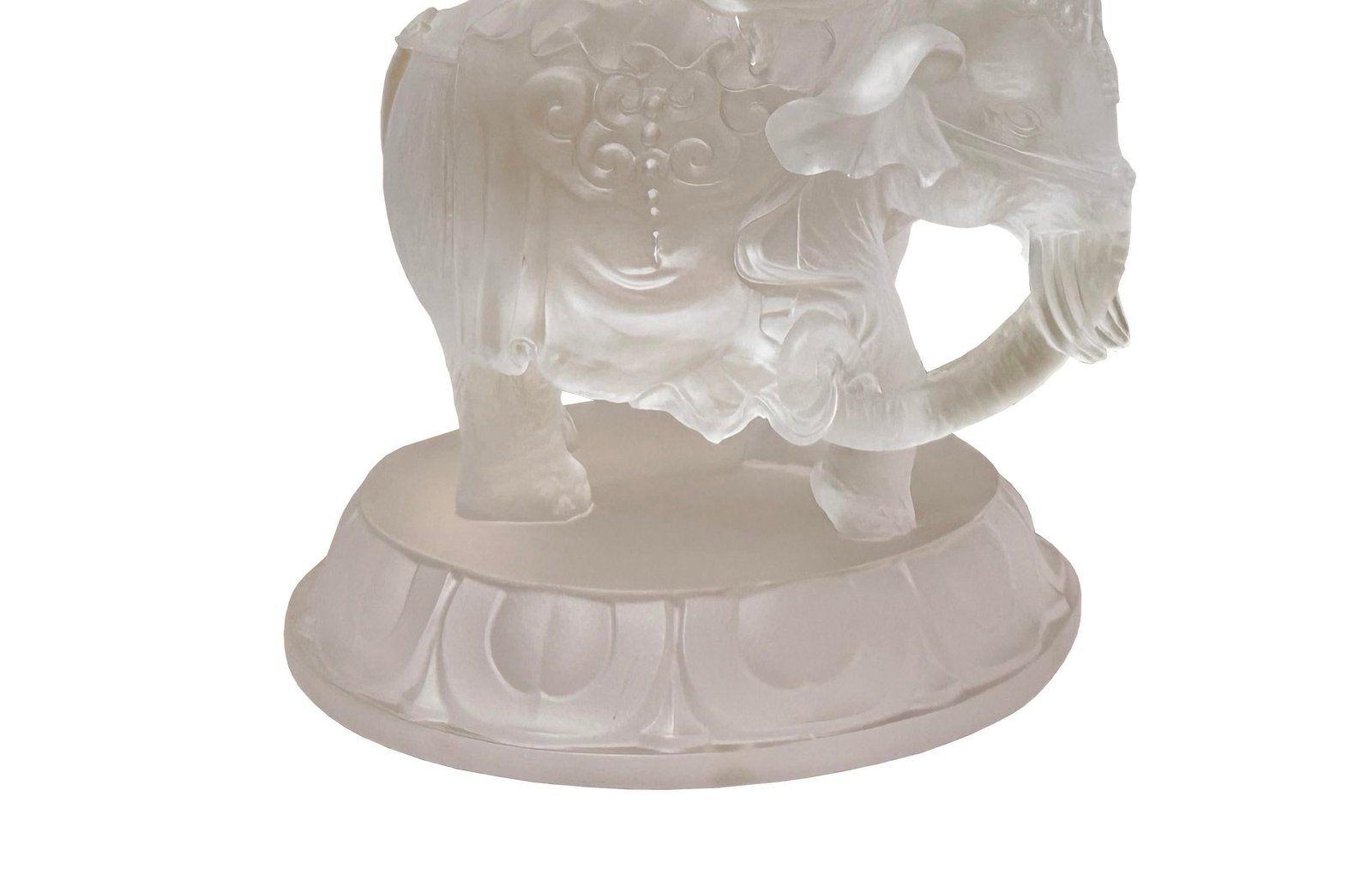 White Crystal Glass Liuli Pate-De-Verre Kwan Yin Bodhisattva on Elephant Statue - 8