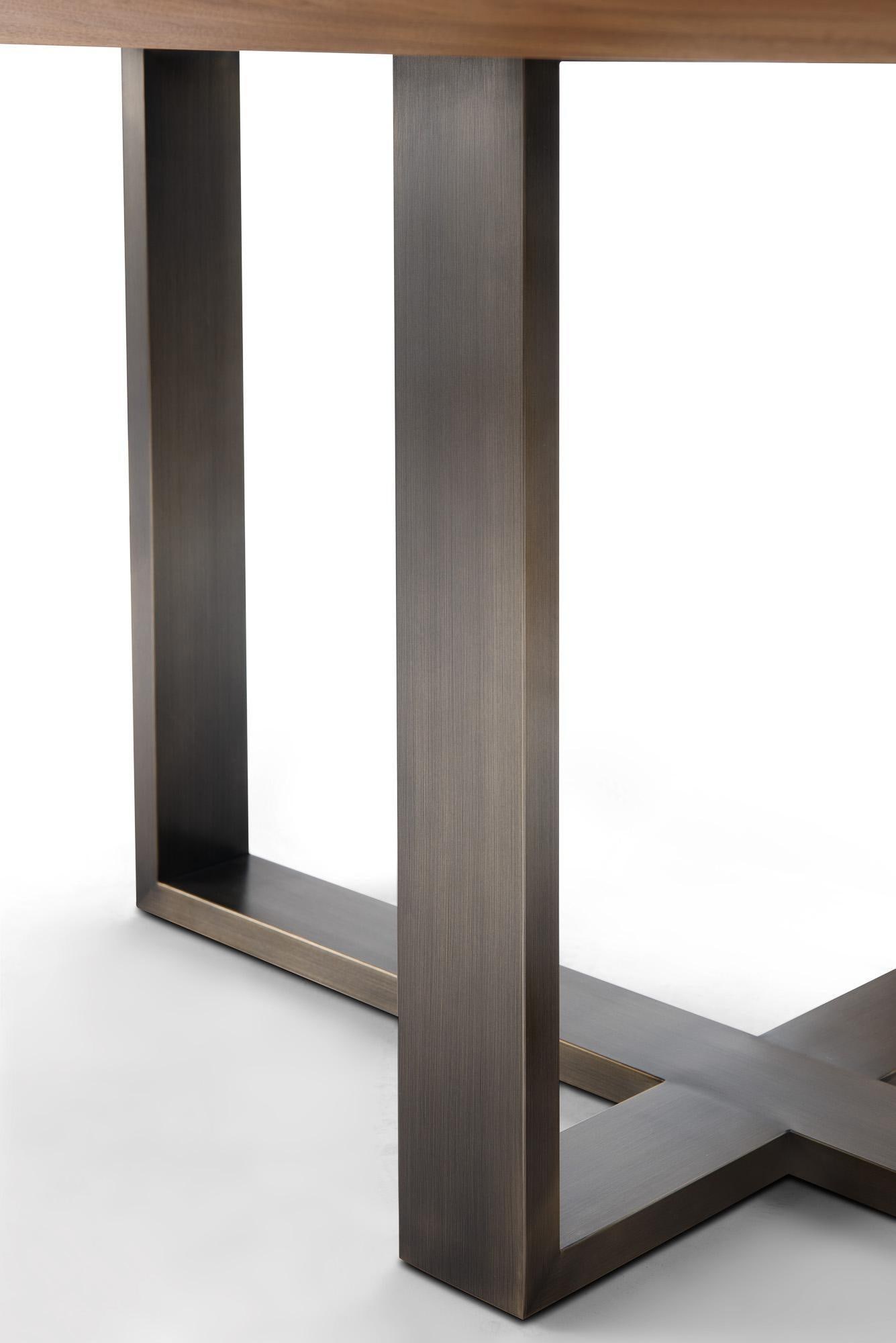 Modern Greg Sheres Style Walnut and Bronze Dining Table - 4