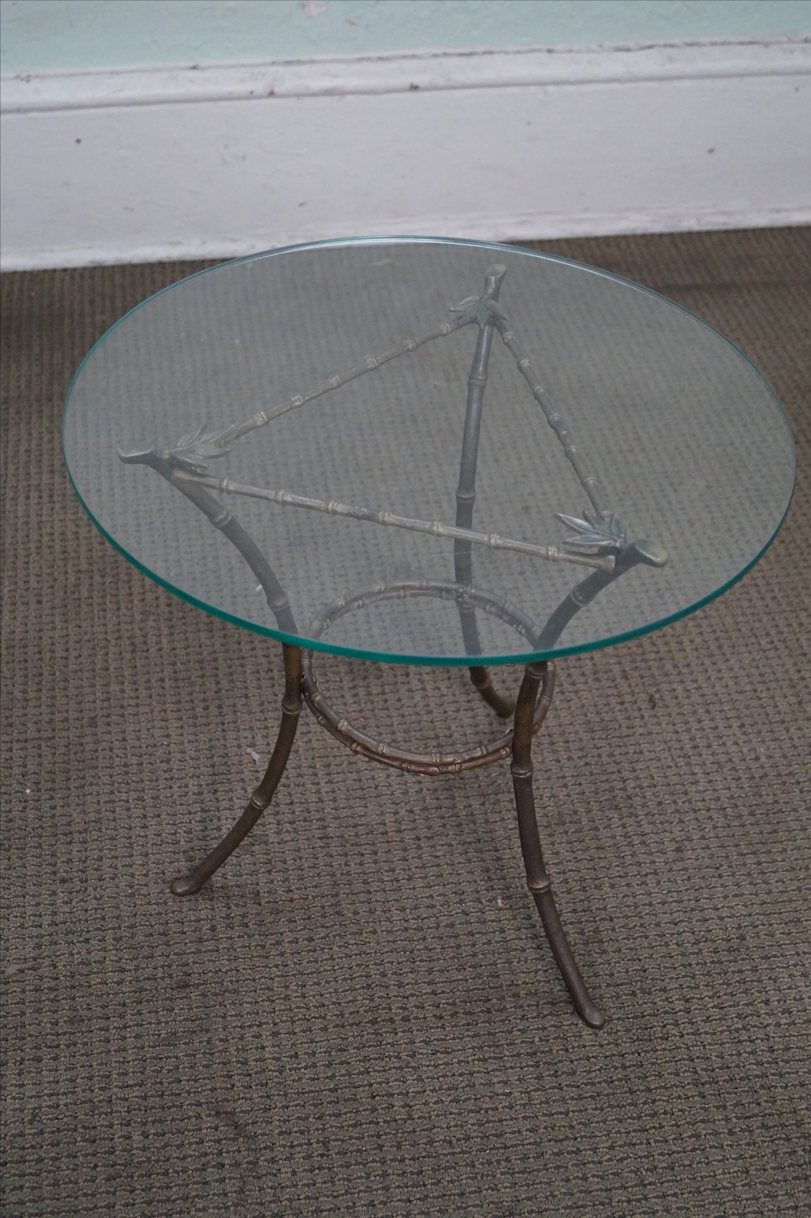 Brass & Glass Faux Bamboo Round Small Side Table - 2