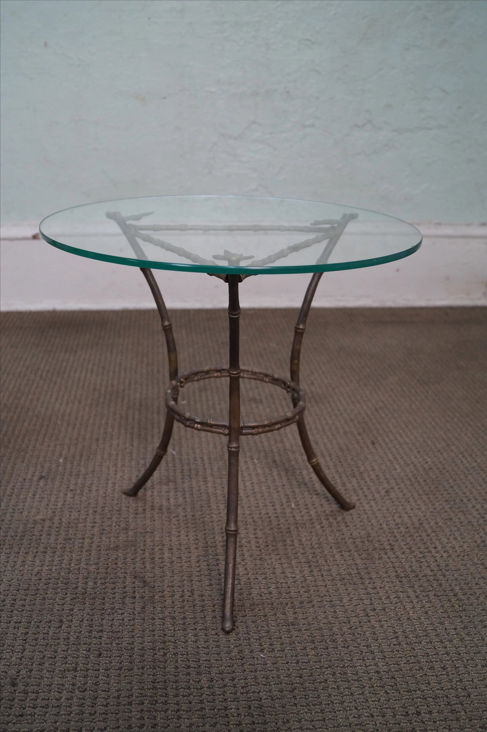 Brass & Glass Faux Bamboo Round Small Side Table - 3