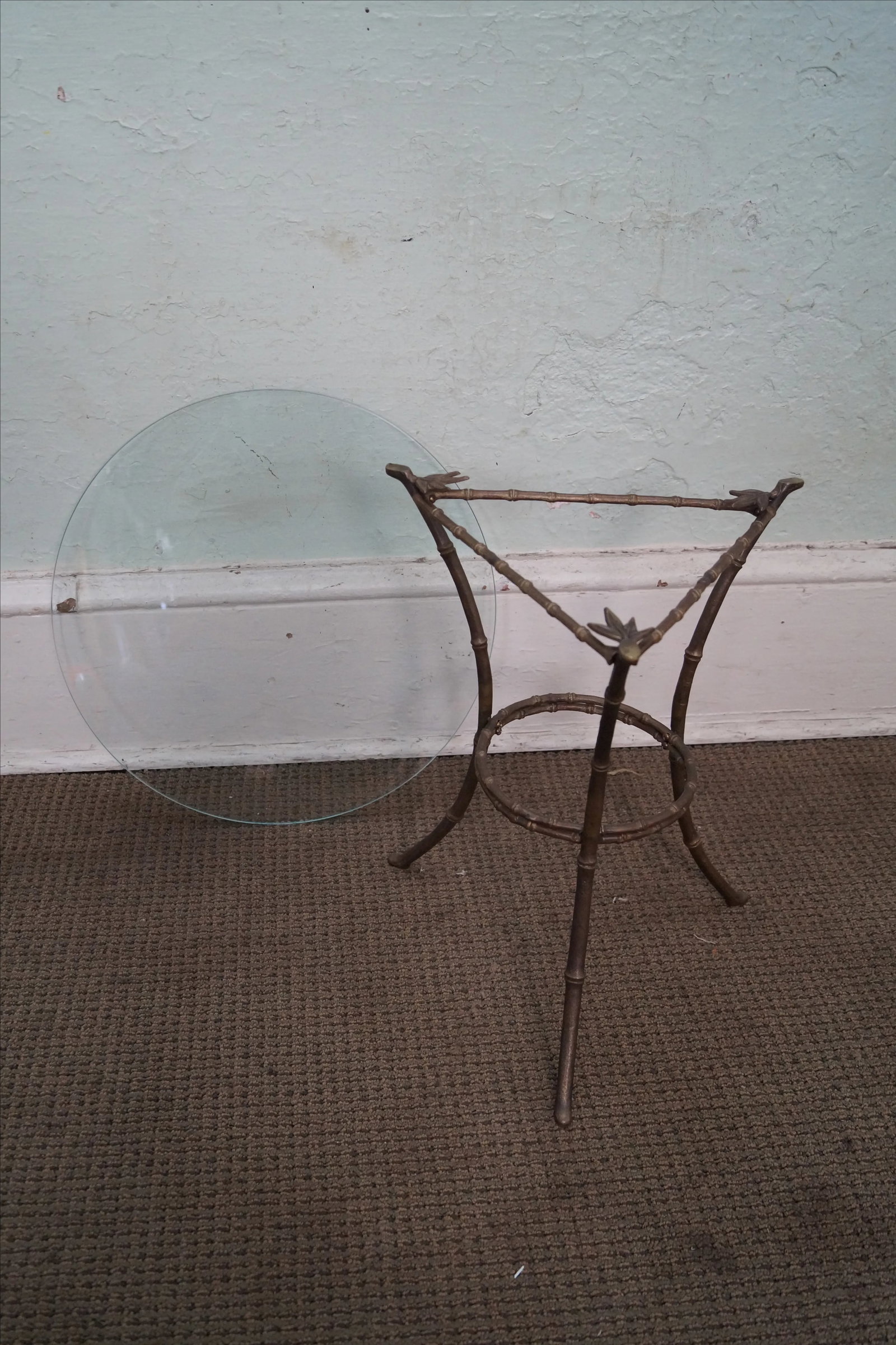 Brass & Glass Faux Bamboo Round Small Side Table - 7