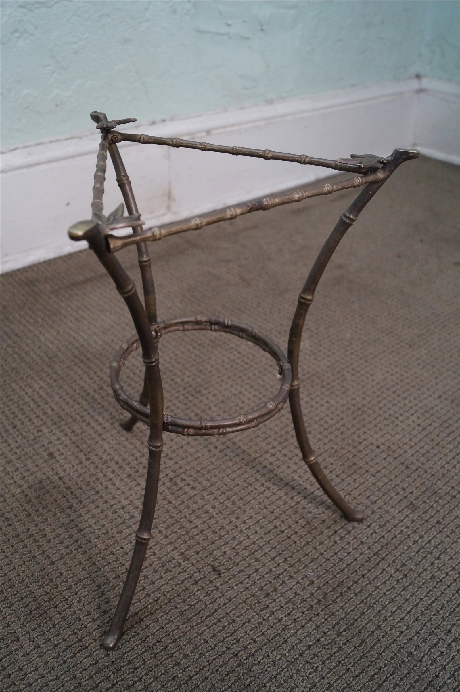 Brass & Glass Faux Bamboo Round Small Side Table - 9
