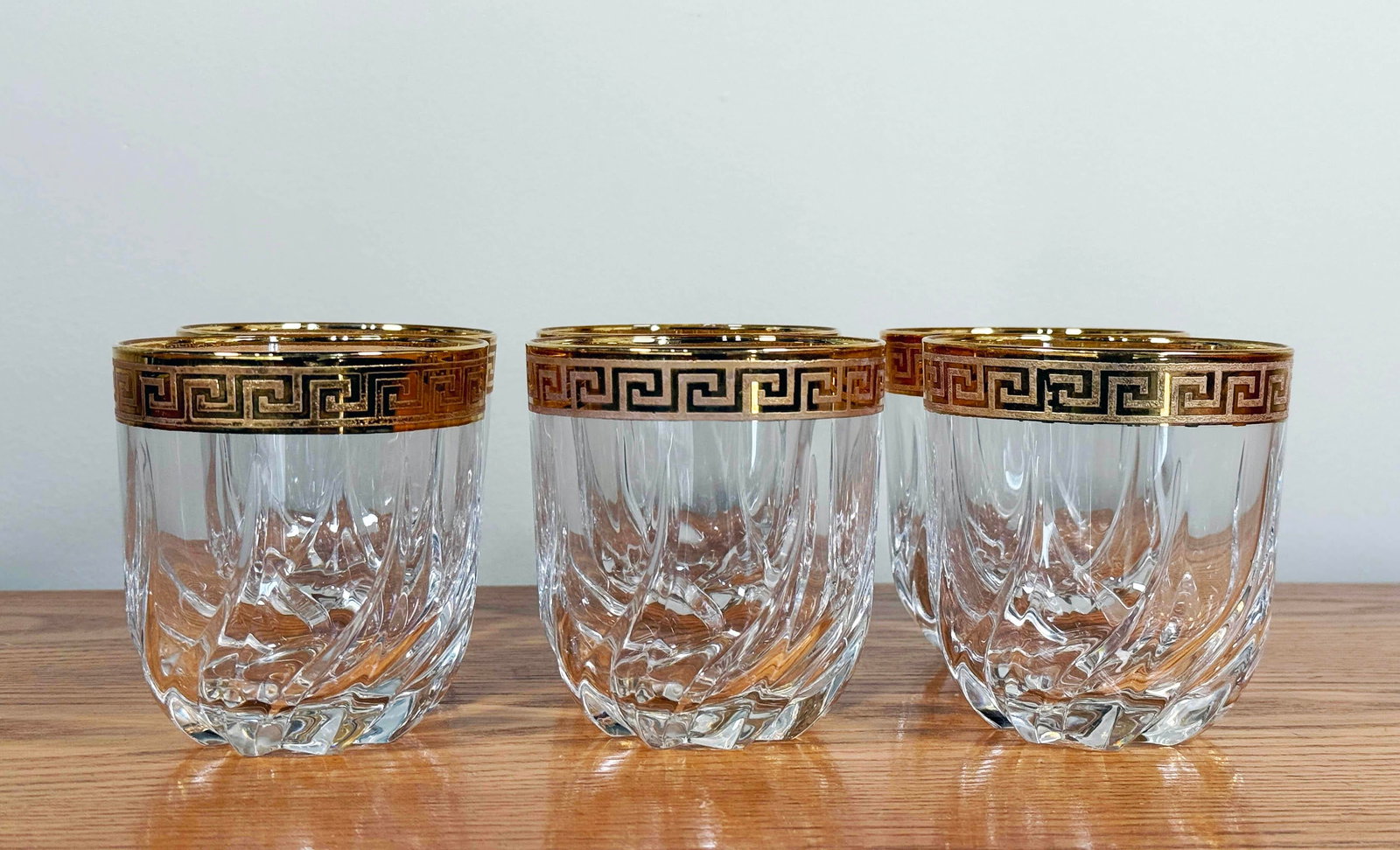 Vintage Gold Greek Key Rimmed Crystal Old Fashioned Glasses - Set of 6 - 4