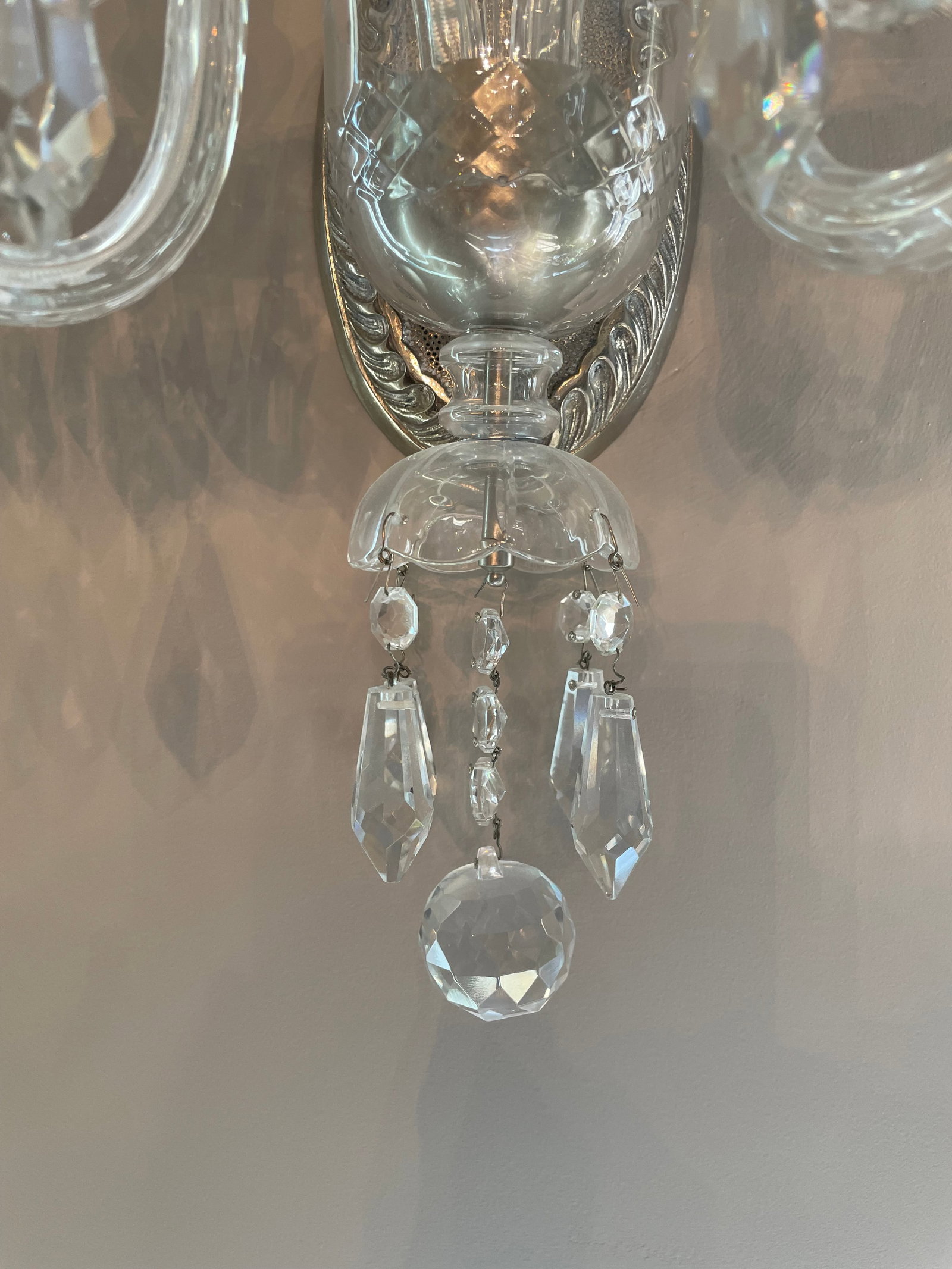 1980s Three Double Light Cut Crystals Sconces - 14