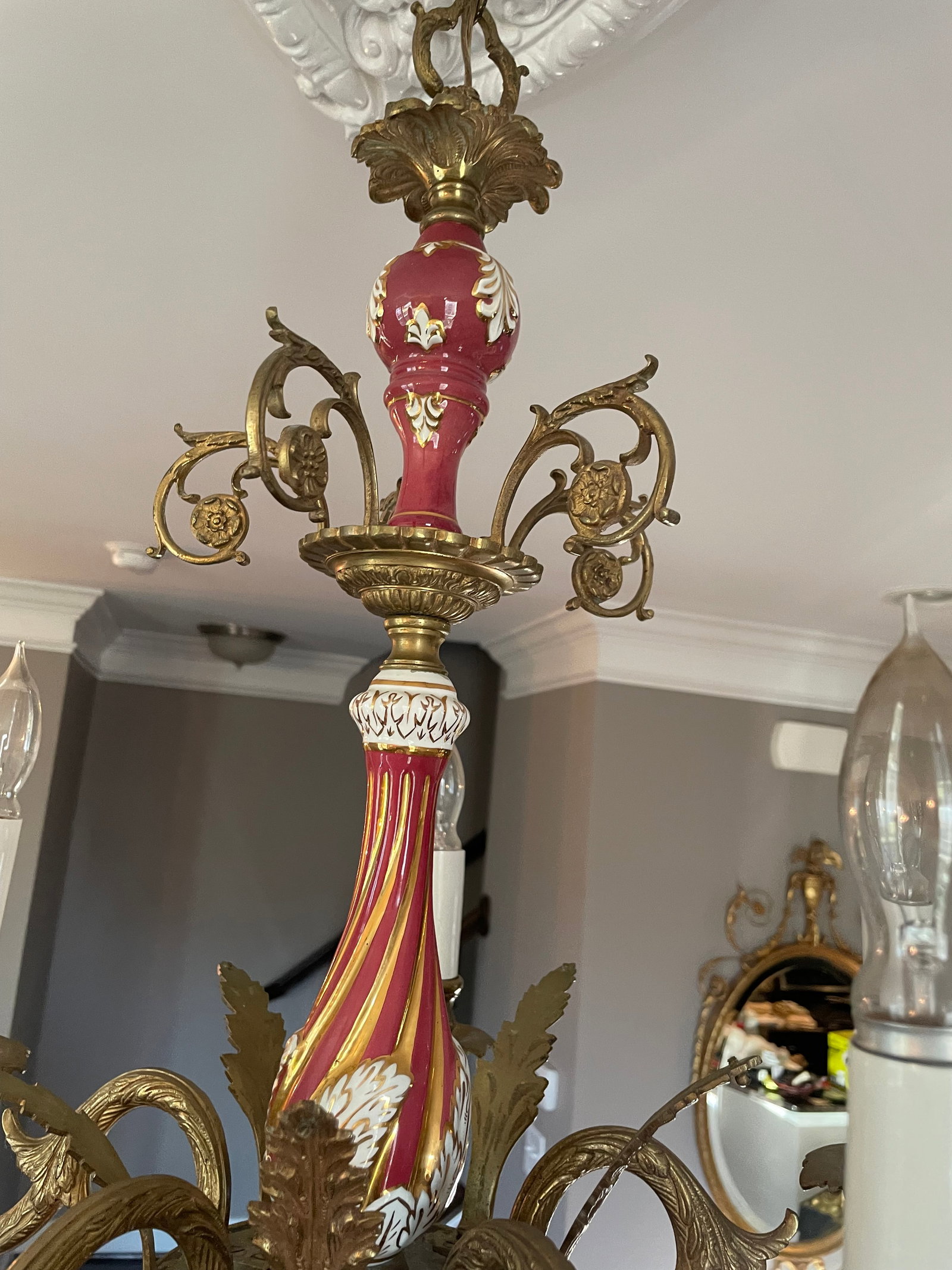 5 Light Brass and Ceramic Chandlier - 3