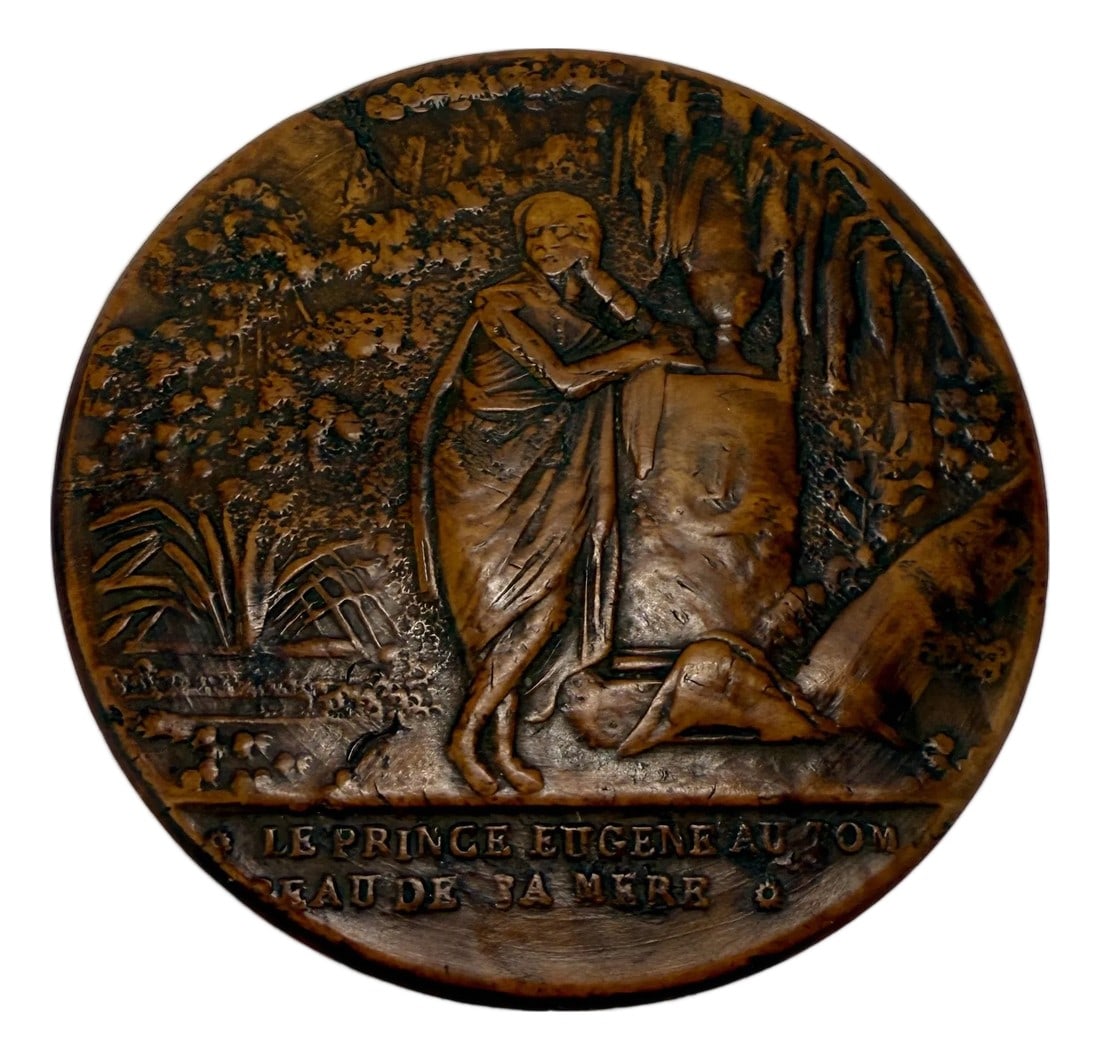 19th C. French Carved Boxwood Snuff Box, Prince Eugene at His Mother's Tomb (1 of 6)