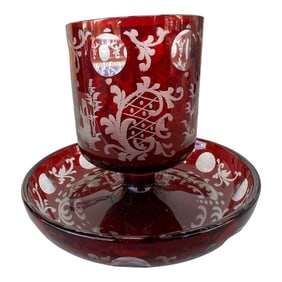 Vintage Early 20th Century Red Crystal Bohemian Glass Footed Holder