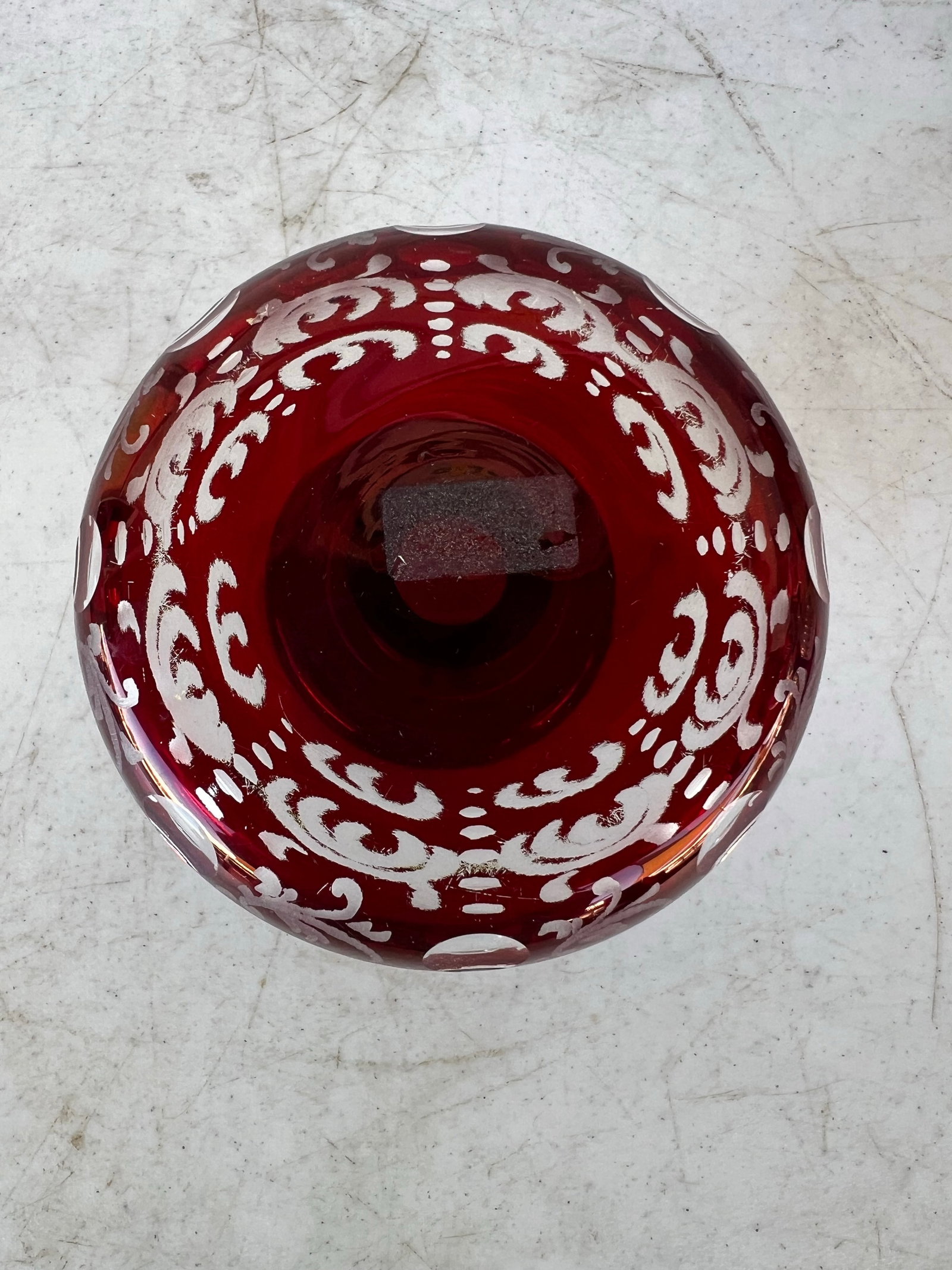 Vintage Early 20th Century Red Crystal Bohemian Glass Footed Holder - 7