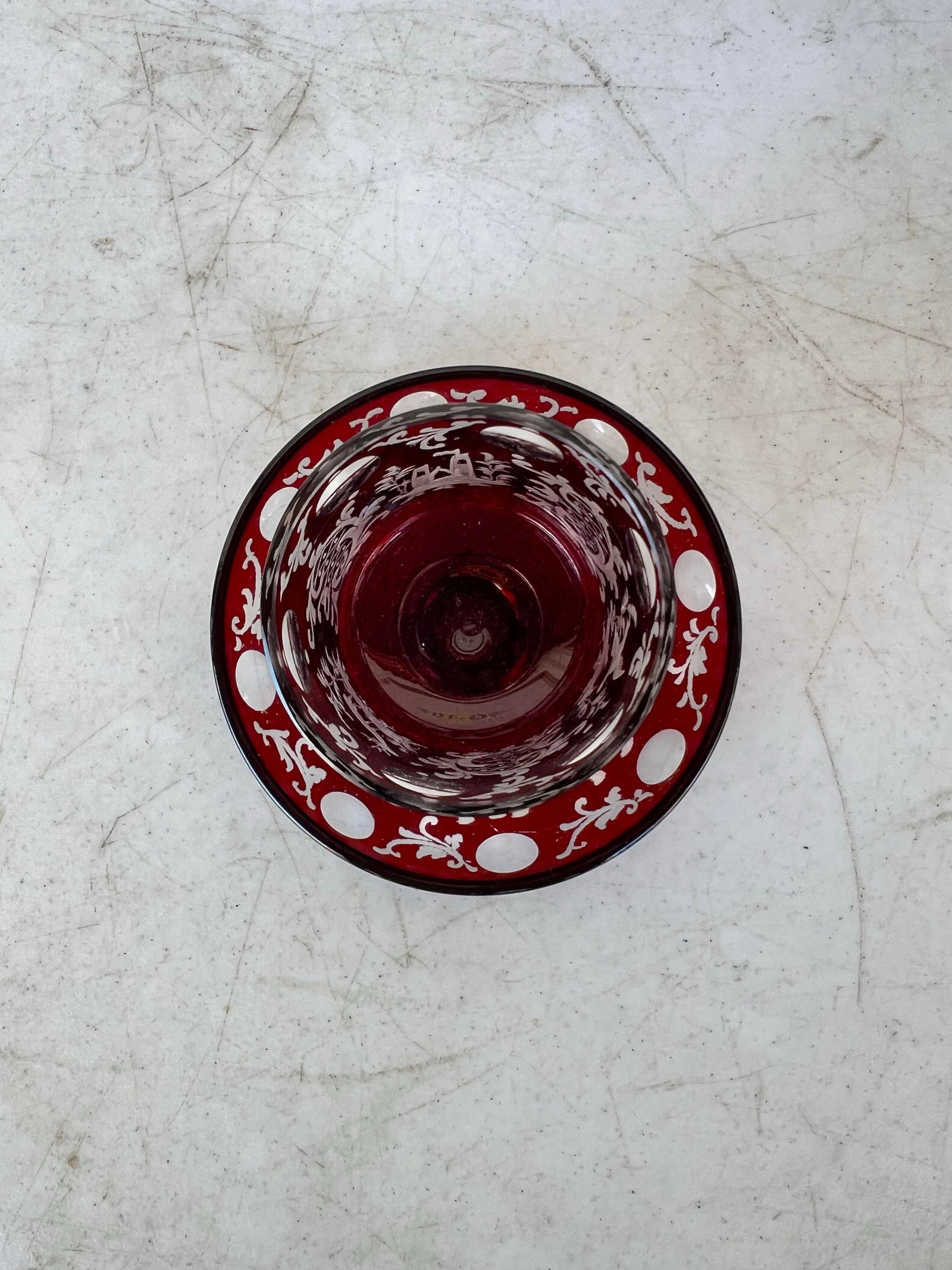Vintage Early 20th Century Red Crystal Bohemian Glass Footed Holder - 9