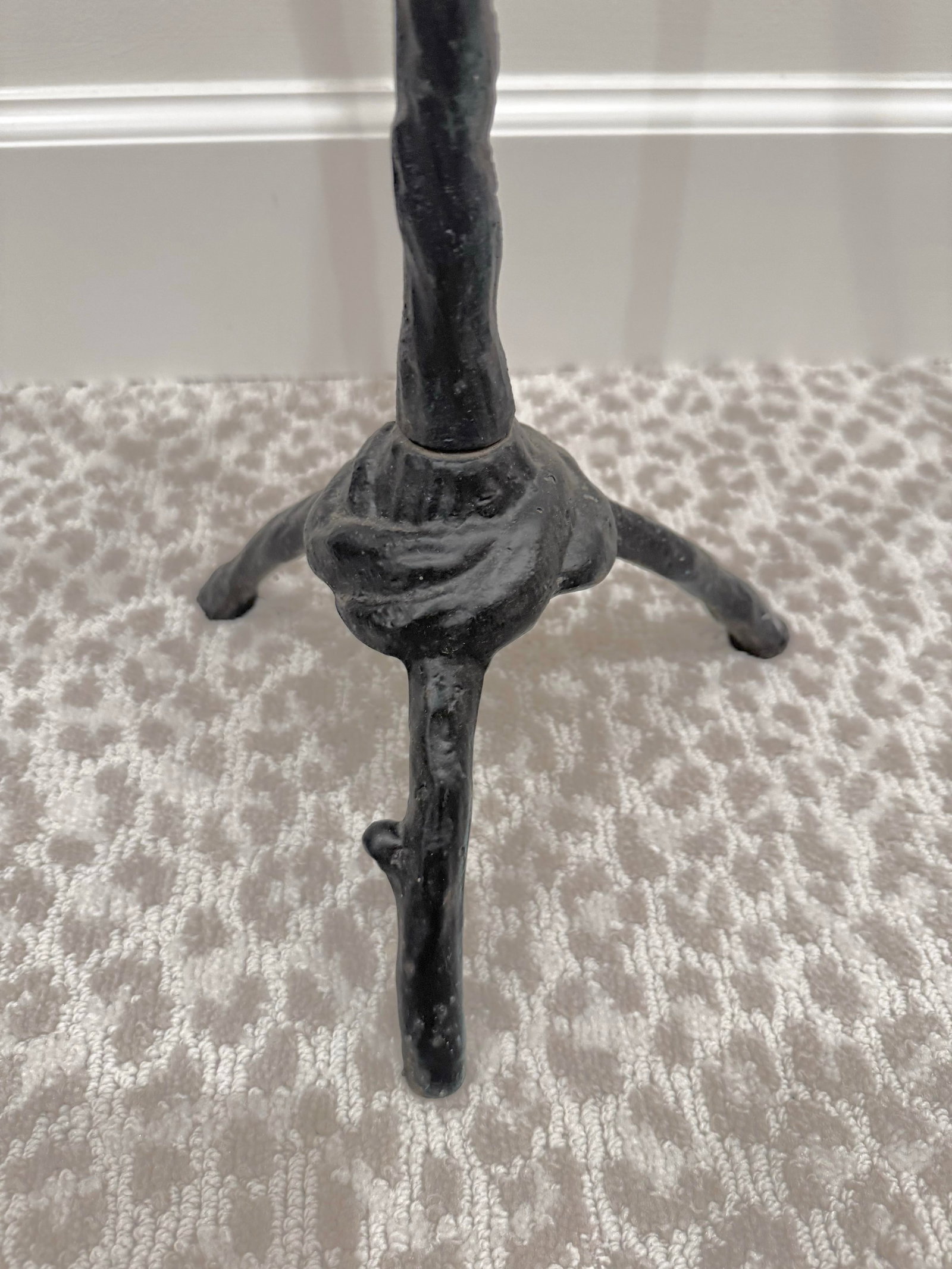 Organic Modern Sculptural Cast Iron Faux Bois Pedestal Side Table With Glass Top, Giacometti Sty - 5