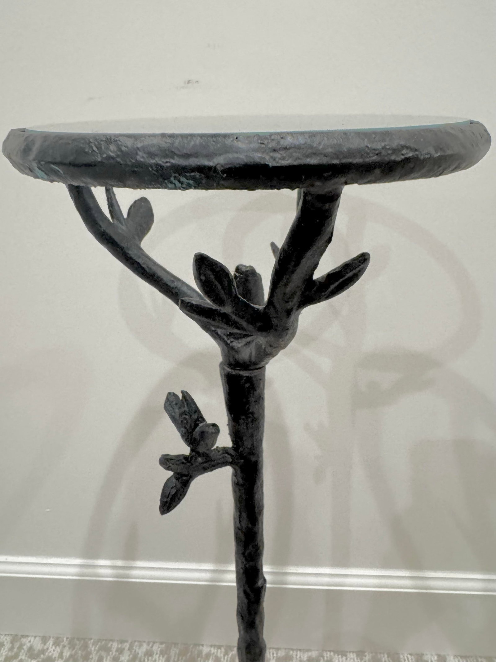 Organic Modern Sculptural Cast Iron Faux Bois Pedestal Side Table With Glass Top, Giacometti Sty - 6