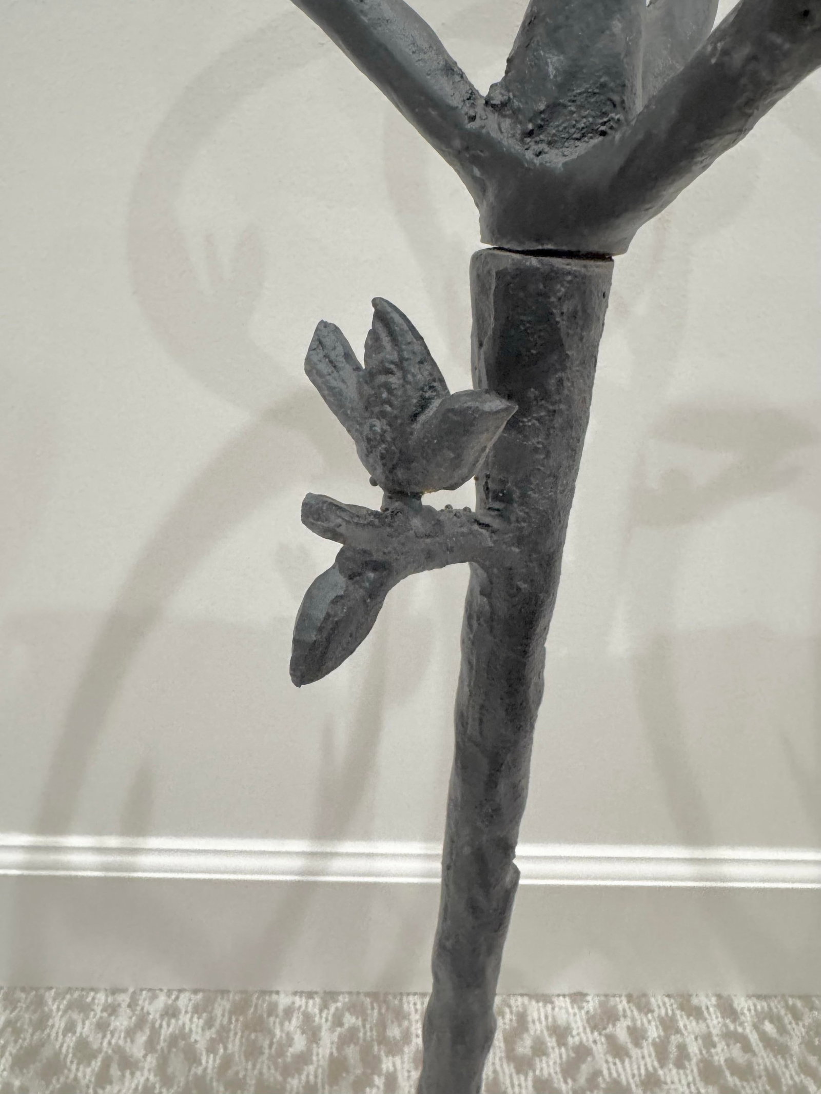 Organic Modern Sculptural Cast Iron Faux Bois Pedestal Side Table With Glass Top, Giacometti Sty - 7