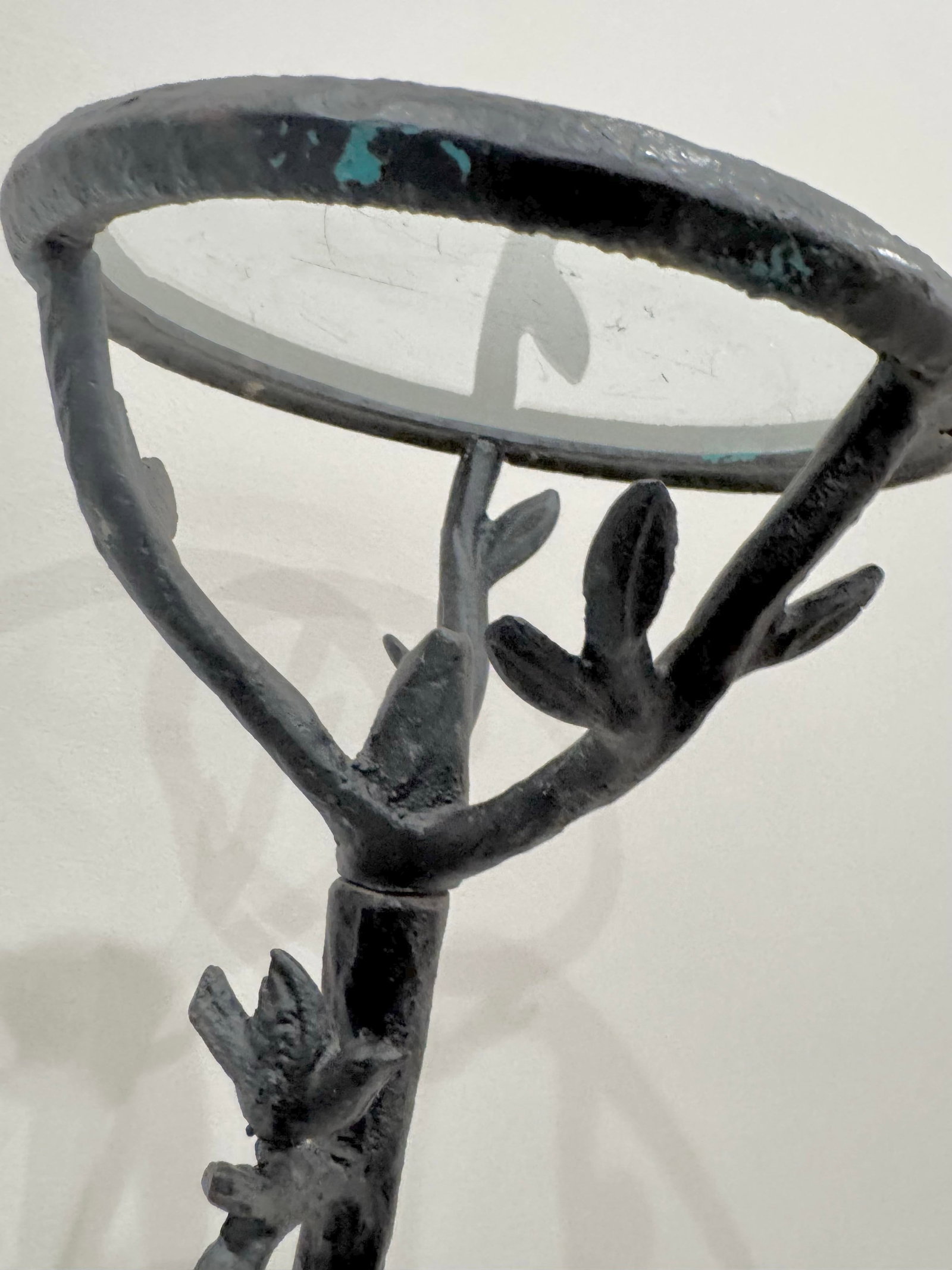 Organic Modern Sculptural Cast Iron Faux Bois Pedestal Side Table With Glass Top, Giacometti Sty - 8
