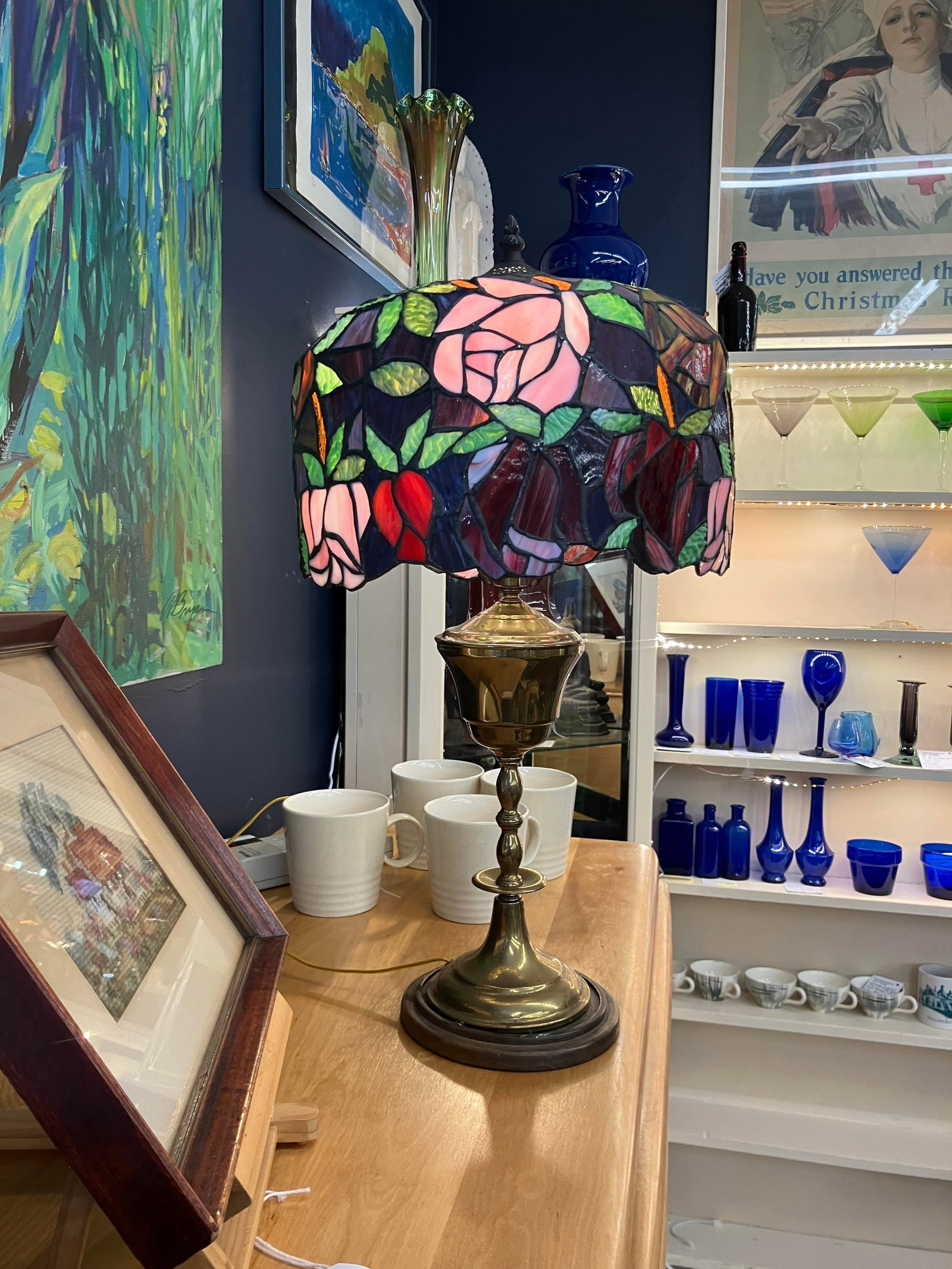 Late 20th Century Tiffany-Style Stained Glass Lamp - 13