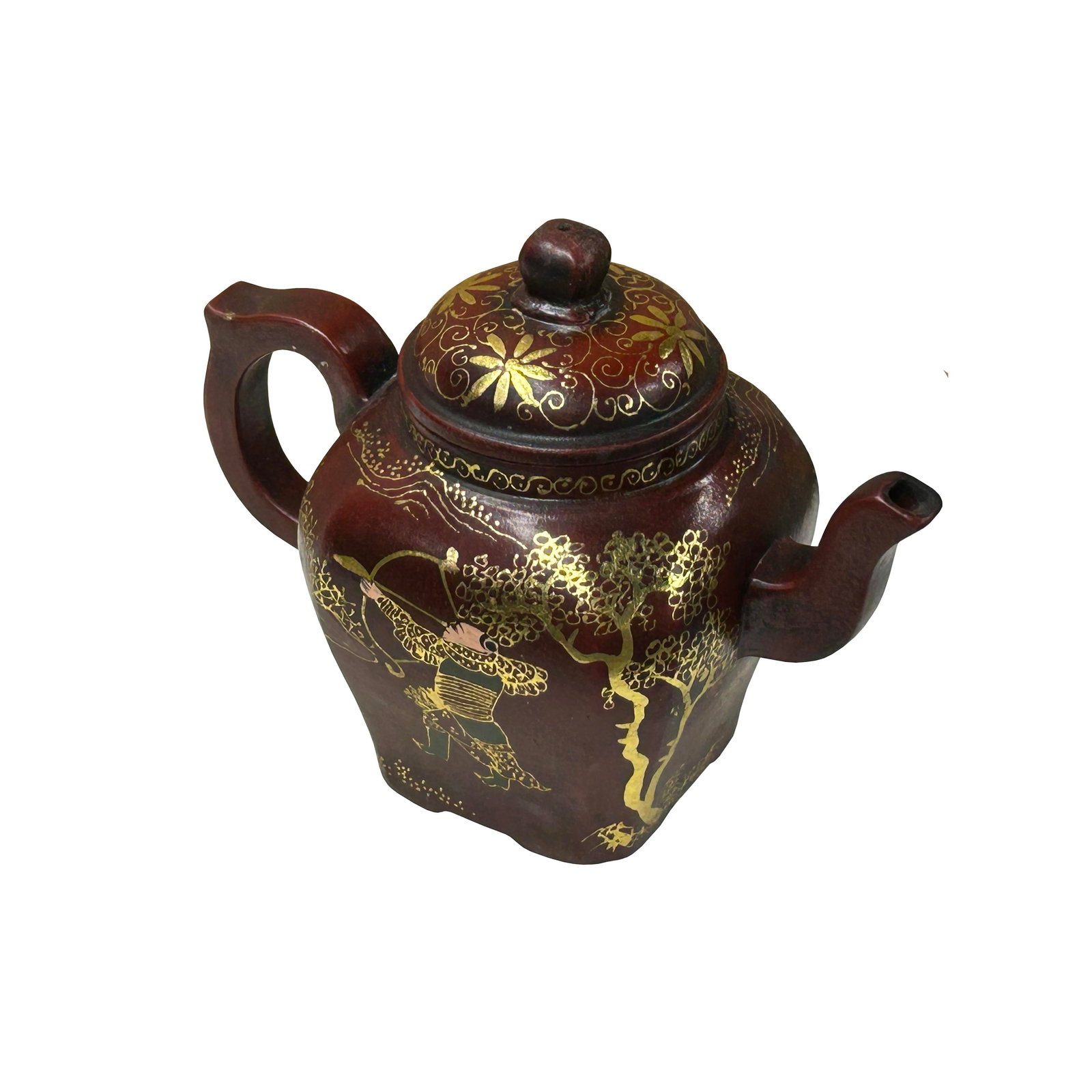 Vintage Chinese Reddish Brown Graphic Zisha Clay Teapot Art Display - 2