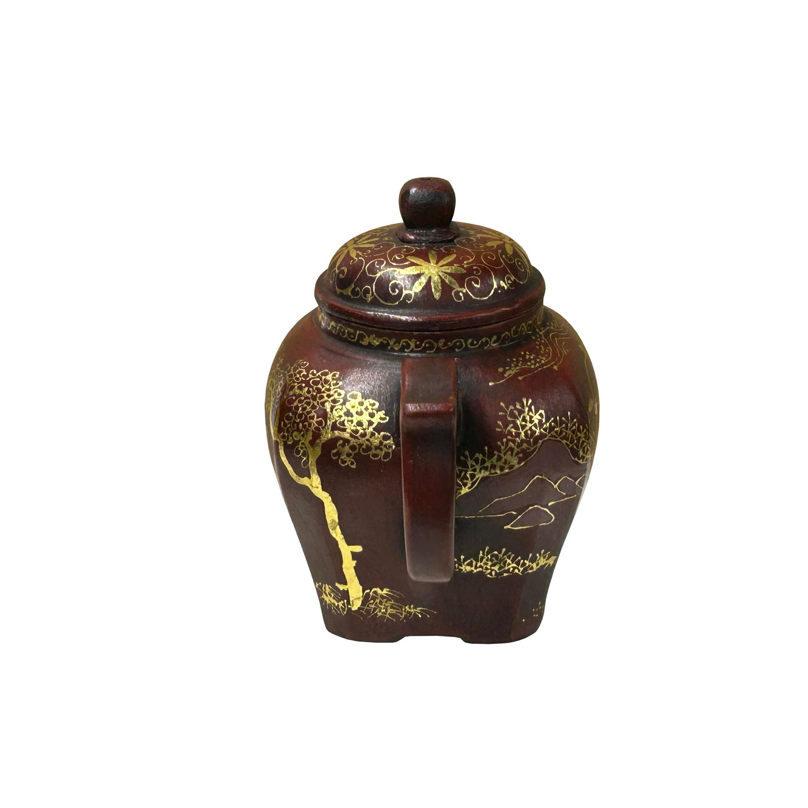 Vintage Chinese Reddish Brown Graphic Zisha Clay Teapot Art Display - 4