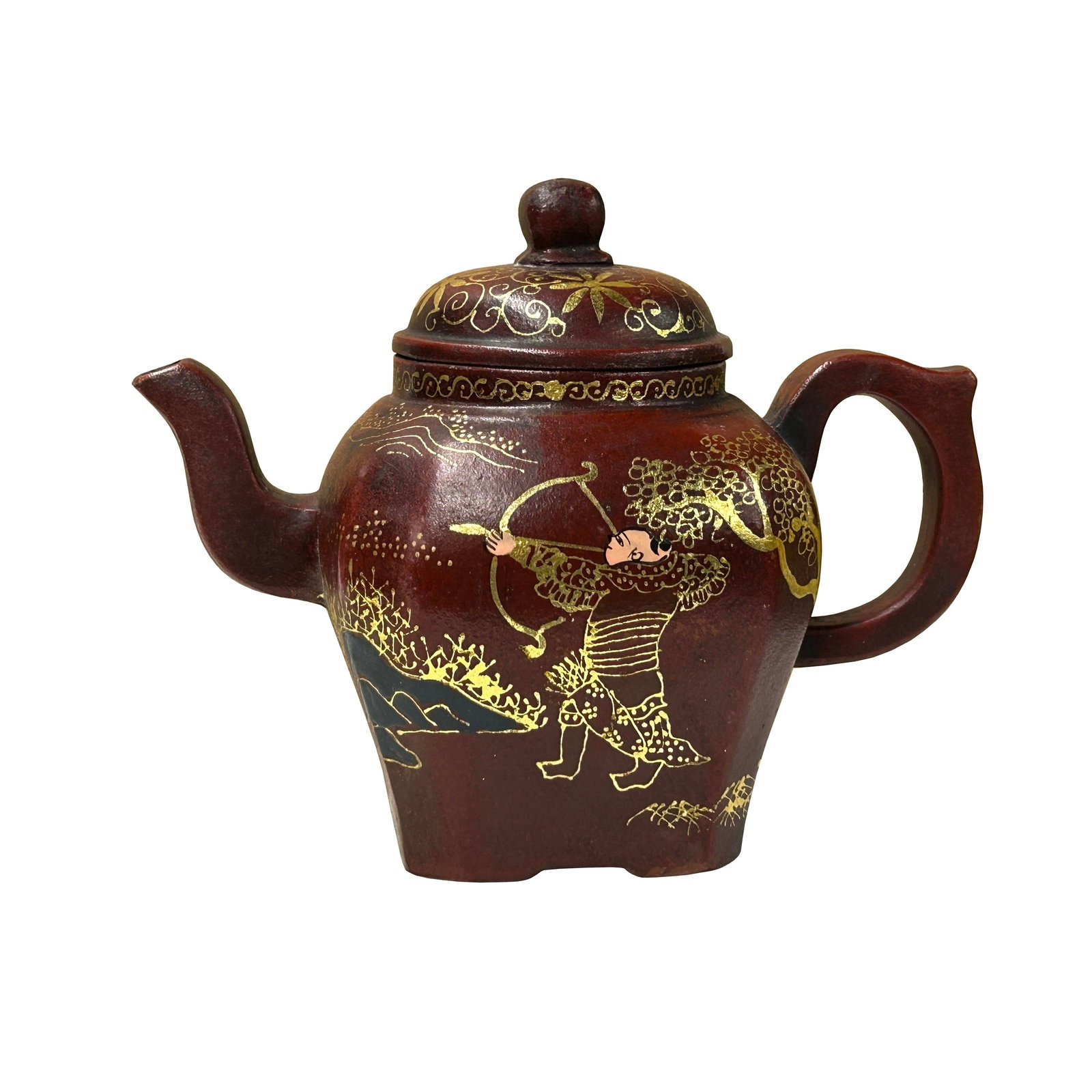 Vintage Chinese Reddish Brown Graphic Zisha Clay Teapot Art Display - 5