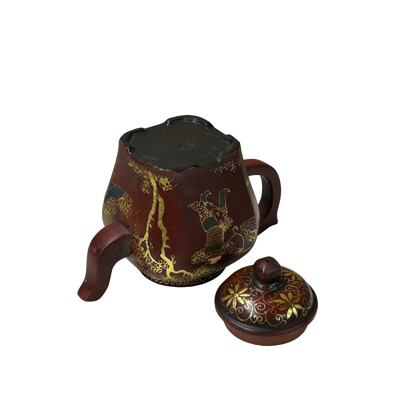 Vintage Chinese Reddish Brown Graphic Zisha Clay Teapot Art Display - 7