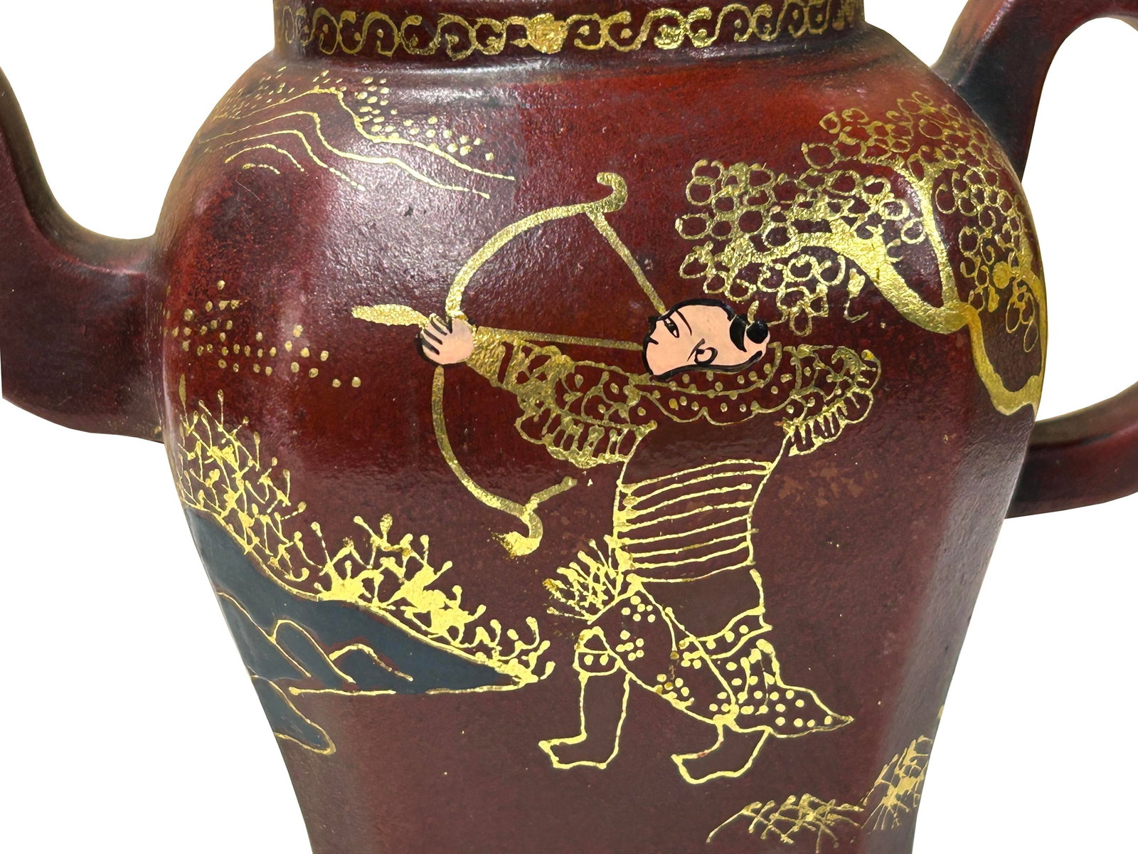 Vintage Chinese Reddish Brown Graphic Zisha Clay Teapot Art Display - 9