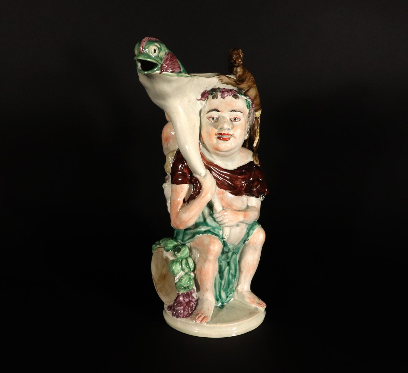 English Staffordshire Pearlware Pottery Large Bacchus Jug - 6