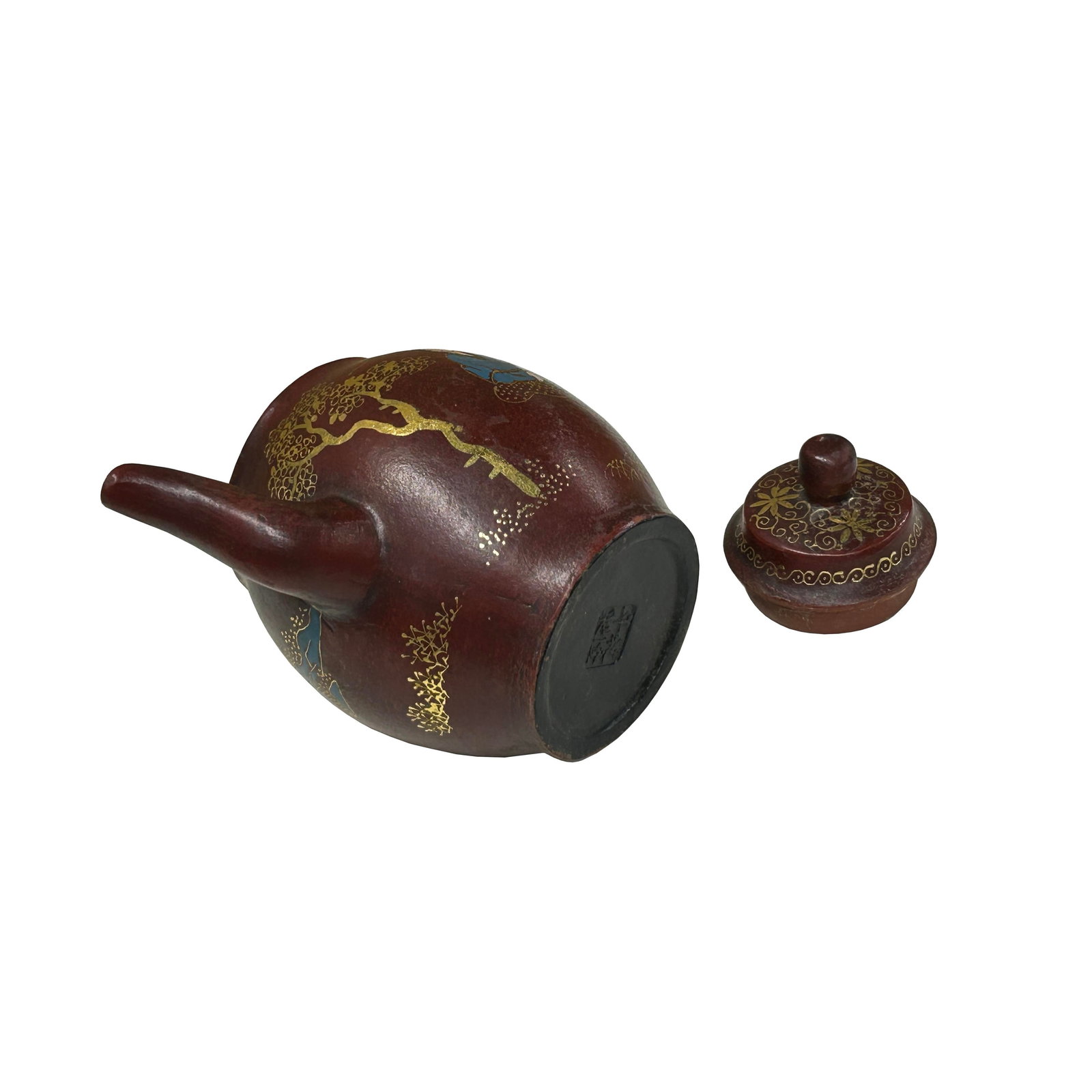 Vintage Chinese Reddish Brown Graphic Zisha Clay Teapot Art Display - 2
