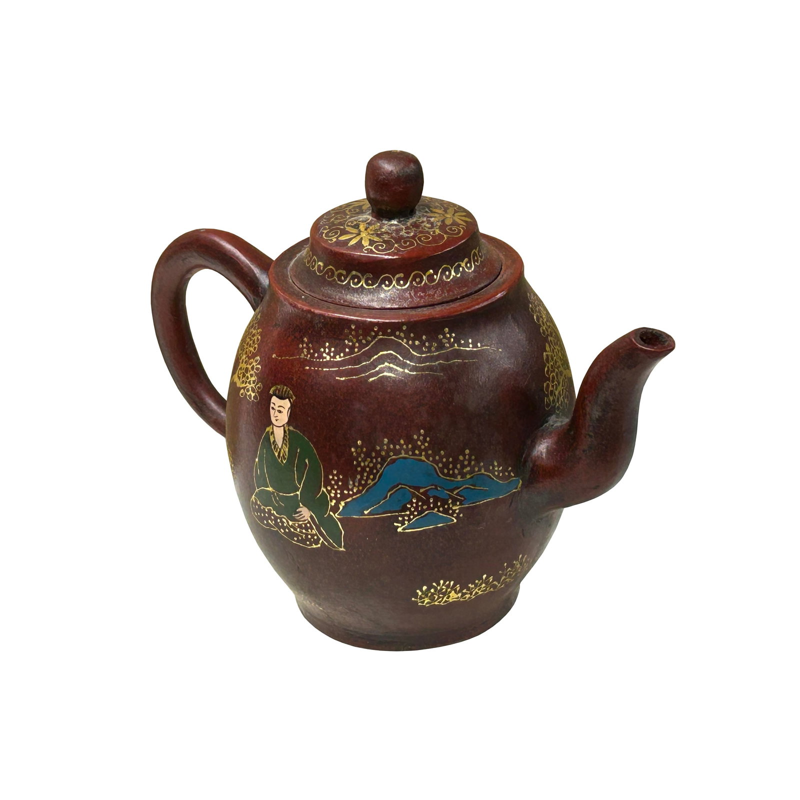 Vintage Chinese Reddish Brown Graphic Zisha Clay Teapot Art Display - 4