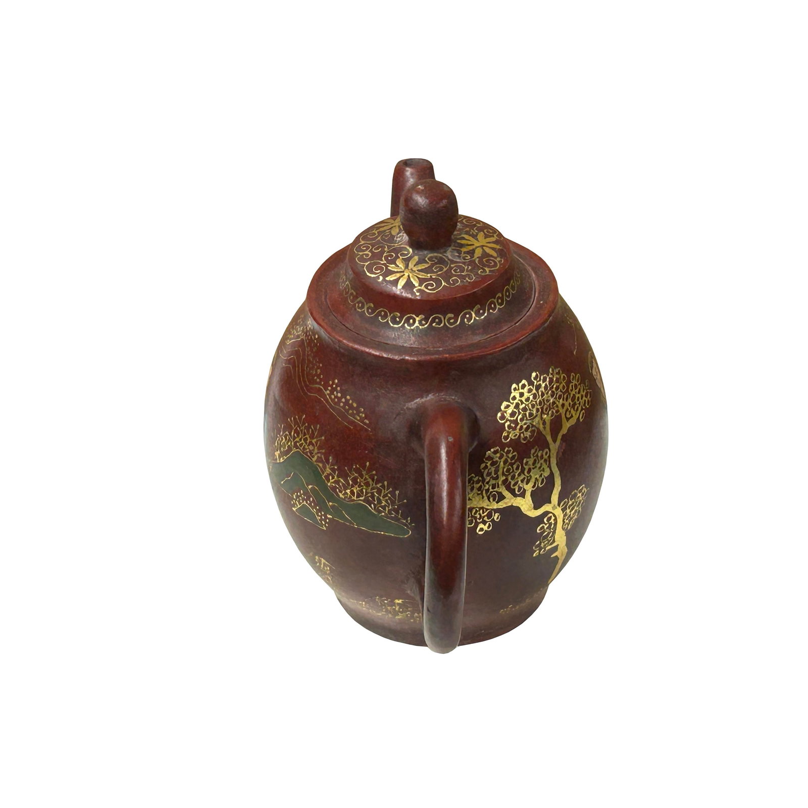 Vintage Chinese Reddish Brown Graphic Zisha Clay Teapot Art Display - 5