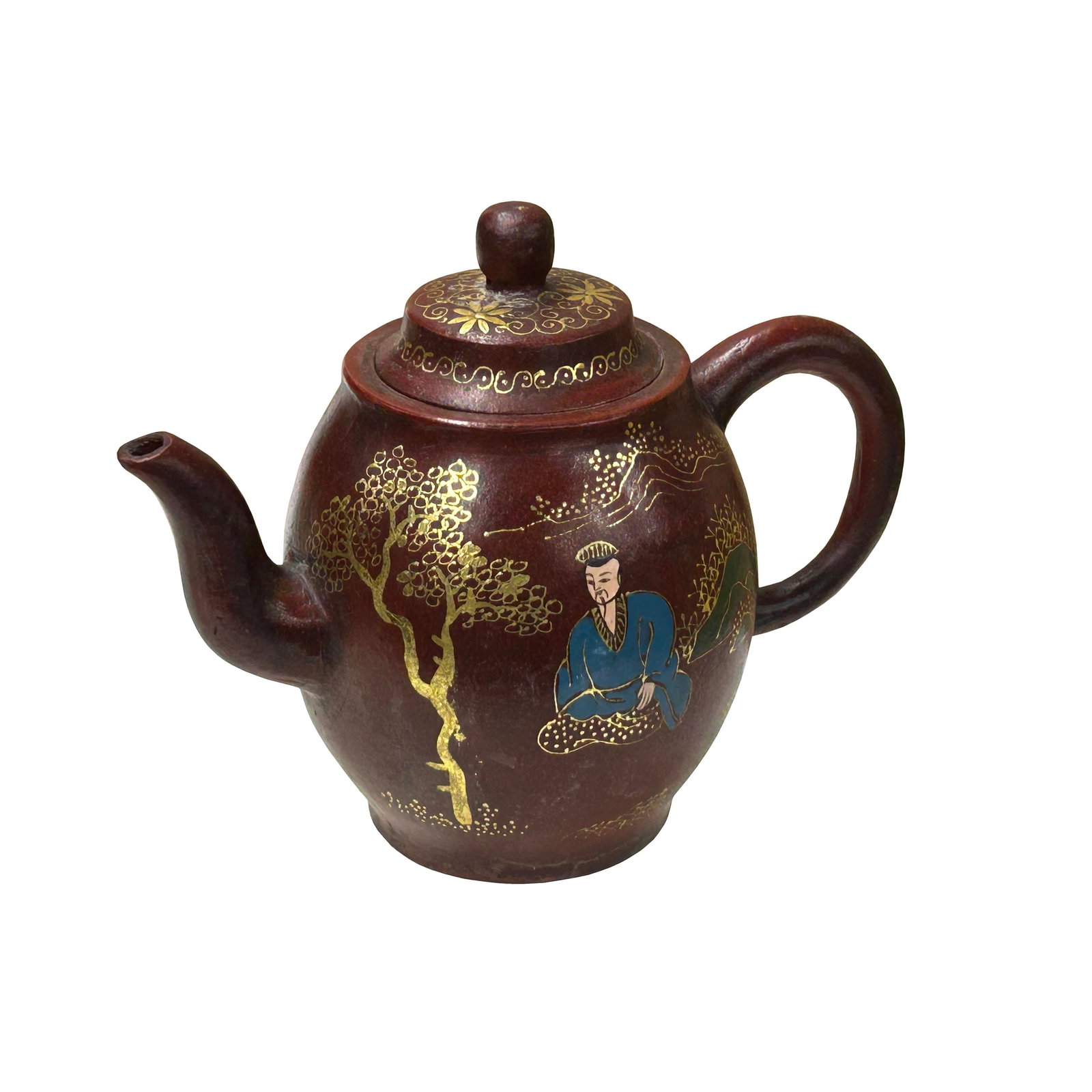 Vintage Chinese Reddish Brown Graphic Zisha Clay Teapot Art Display - 6