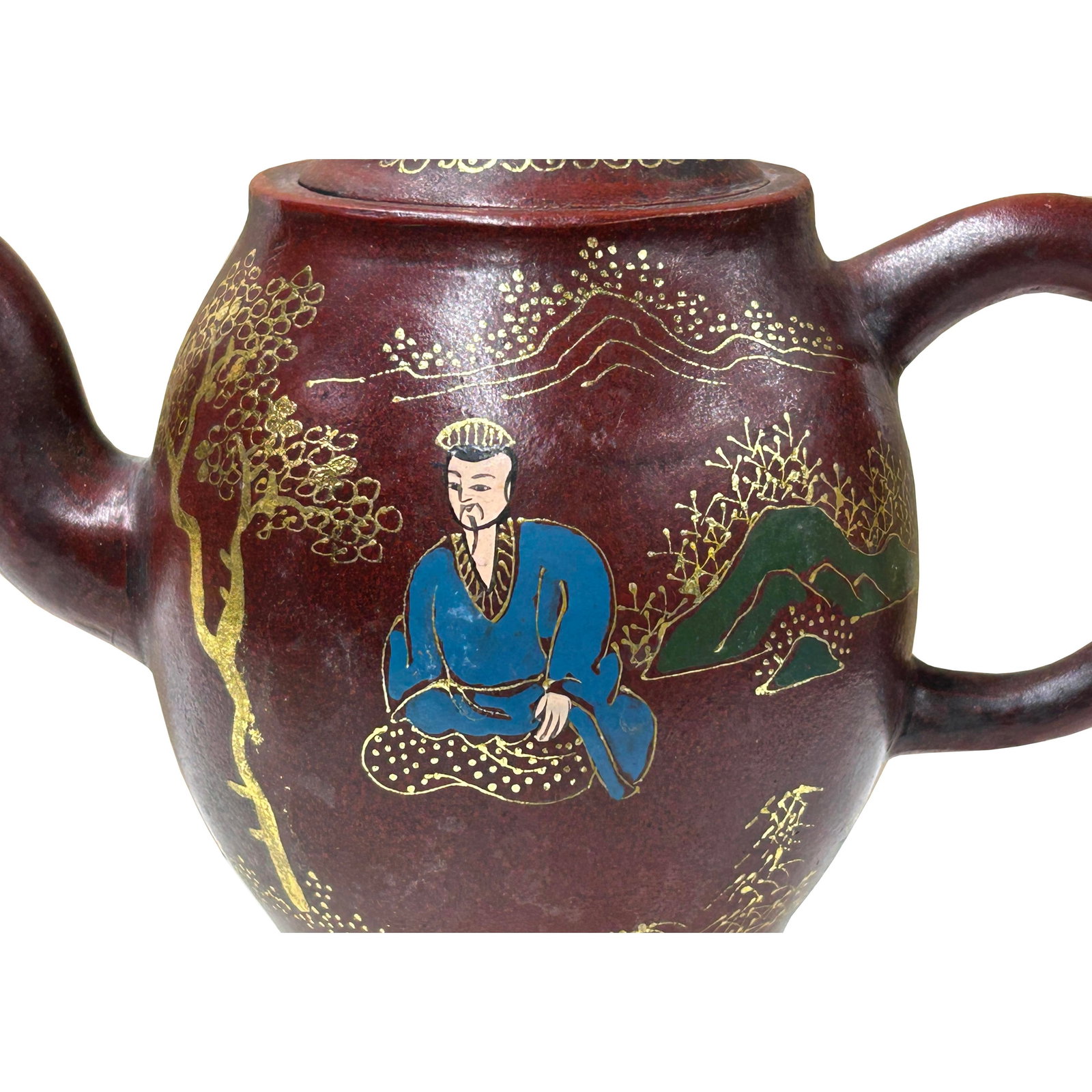 Vintage Chinese Reddish Brown Graphic Zisha Clay Teapot Art Display - 7