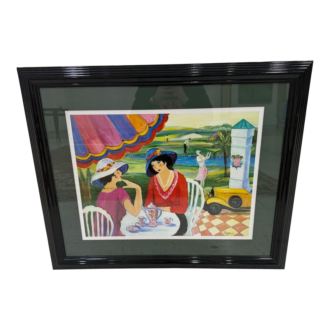 Afternoon Tea by Gleiger 1993 Framed Print Signed 28x36: AFTERNOON TEA BY GLEIGER 1993 FRAMED PRINT SIGNED 28x36 Excellent condition Measurements : 28x36 The product is a framed and signed limited edition print titled "Afternoon Tea 2" by artist Gleiger, cr