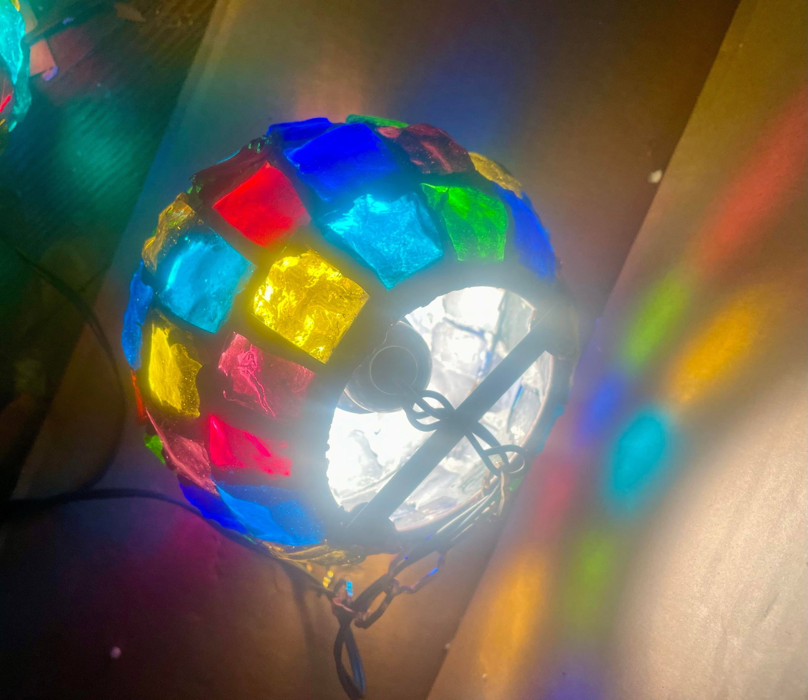 Peter Marsh Brutalist Hanging Colored Glass Chunk Fragment Globe Pendant Light - 6