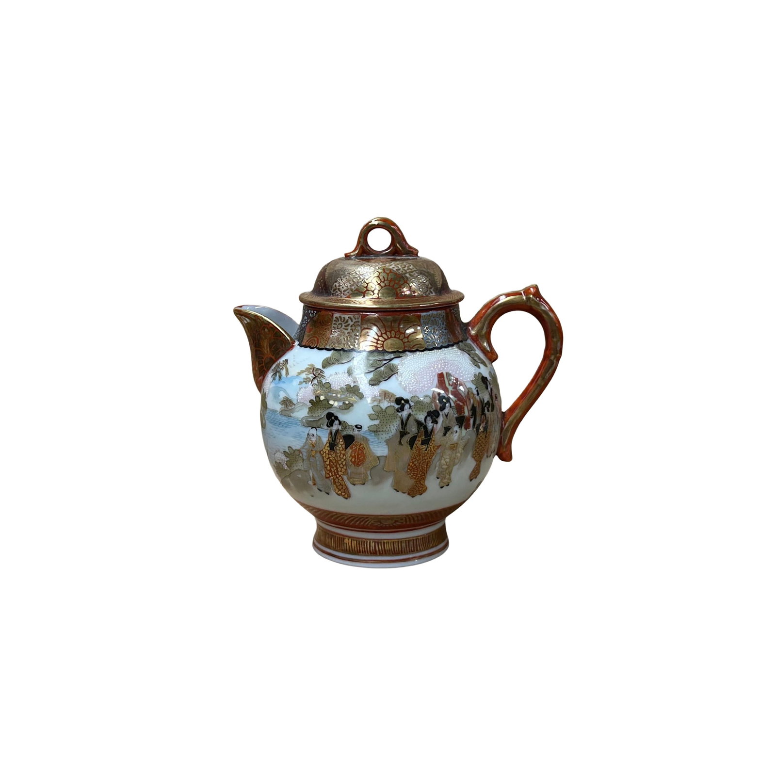 Oriental Orange Red Glaze Porcelain Art Display Teapot Scenery Graphic - 2