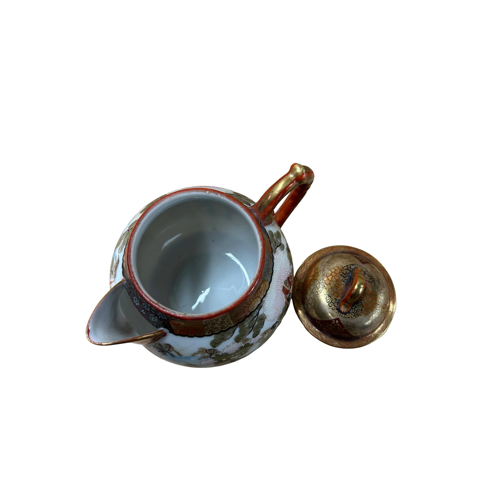 Oriental Orange Red Glaze Porcelain Art Display Teapot Scenery Graphic - 4