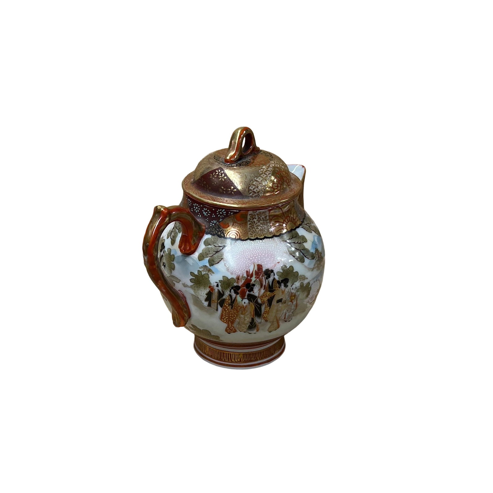 Oriental Orange Red Glaze Porcelain Art Display Teapot Scenery Graphic - 5