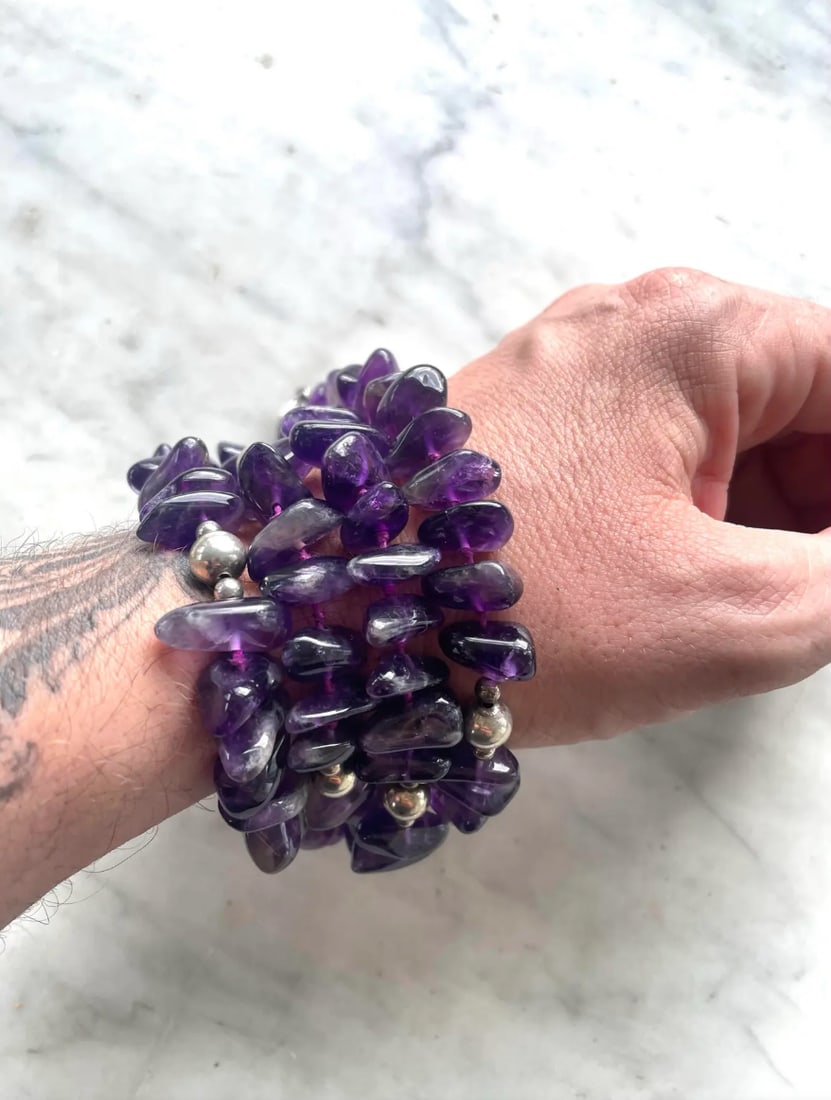 Amethyst and Sterling Silver Hand Knotted Beaded Necklace - 4