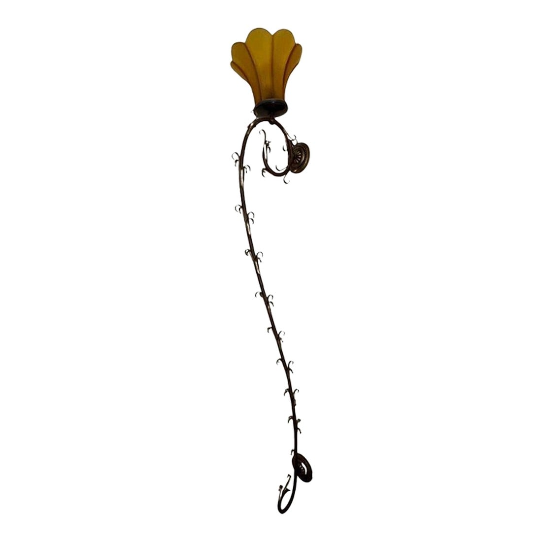 Vintage Elegant Double Long Wall Sconce With Honey Colored Murano Glass Diffuser: Elegant and refined, this vintage double long wall sconce features a beautifully elongated silhouette accented by a luminous honey-colored Murano glass diffuser. The warm amber tones of the hand-blown