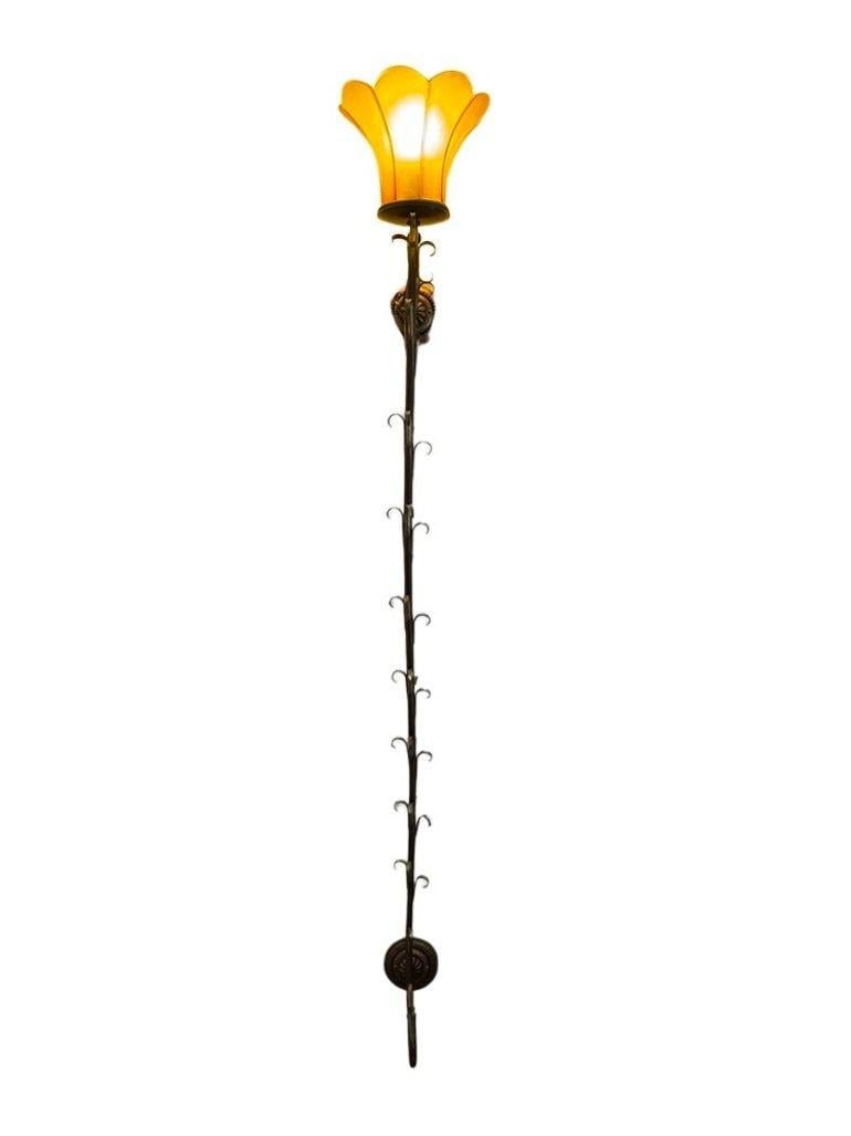 Vintage Elegant Double Long Wall Sconce With Honey Colored Murano Glass Diffuser - 2