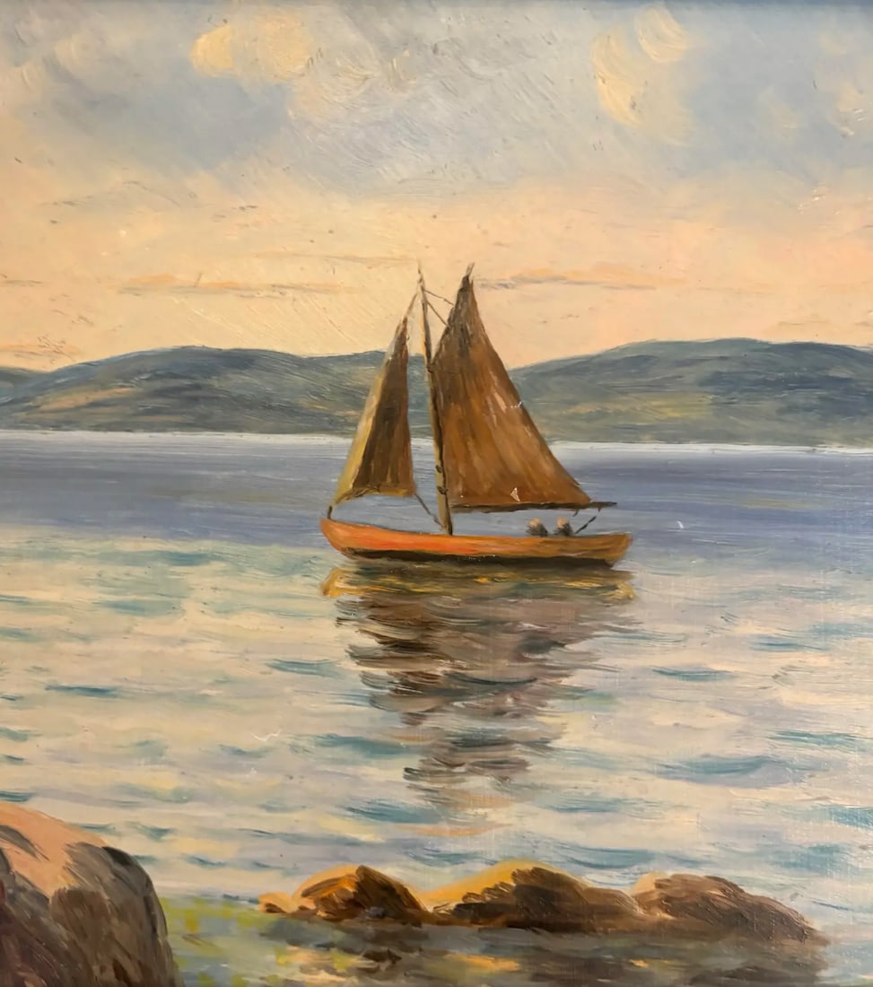 Vintage Seascape Oil Painting on Board in Original Frame - 2