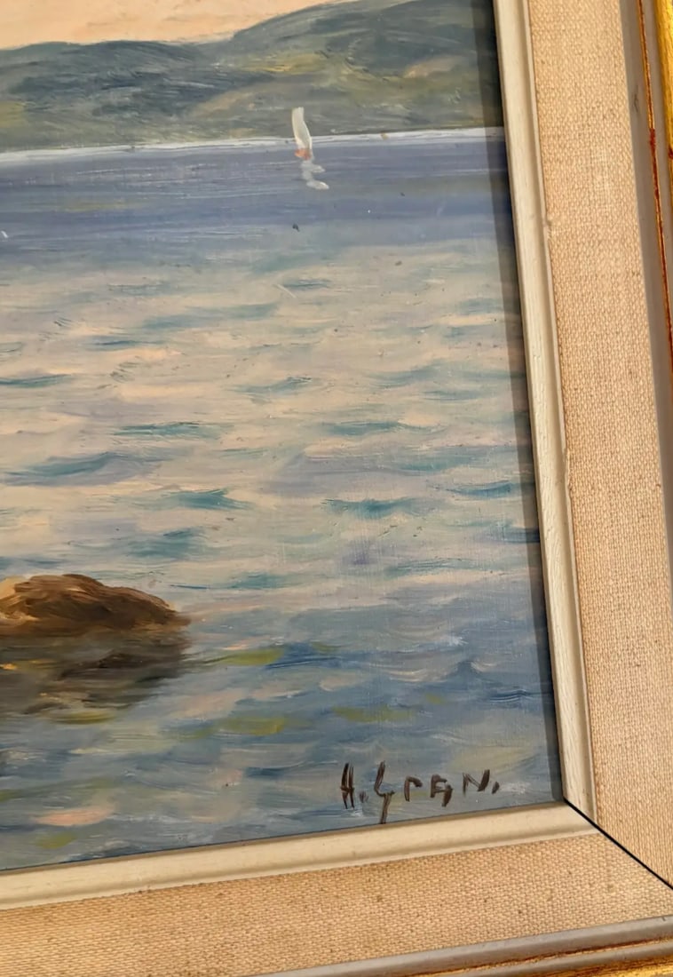 Vintage Seascape Oil Painting on Board in Original Frame - 3